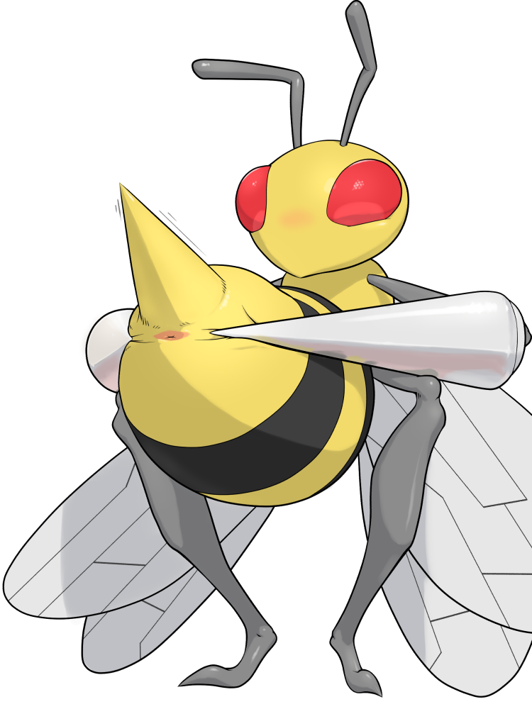 1girls 3:4 ambiguous_gender antennae_(anatomy) anus apc_(artist) arthropod arthropod_abdomen arthropod_abdomen_anus arthropod_abdomen_genitalia beedrill blush compound_eyes feral genitals insect_wings nintendo pokémon_(species) pokemon presenting presenting_anus red_eyes simple_background solo spread_anus spreading stinger video_games white_background wings