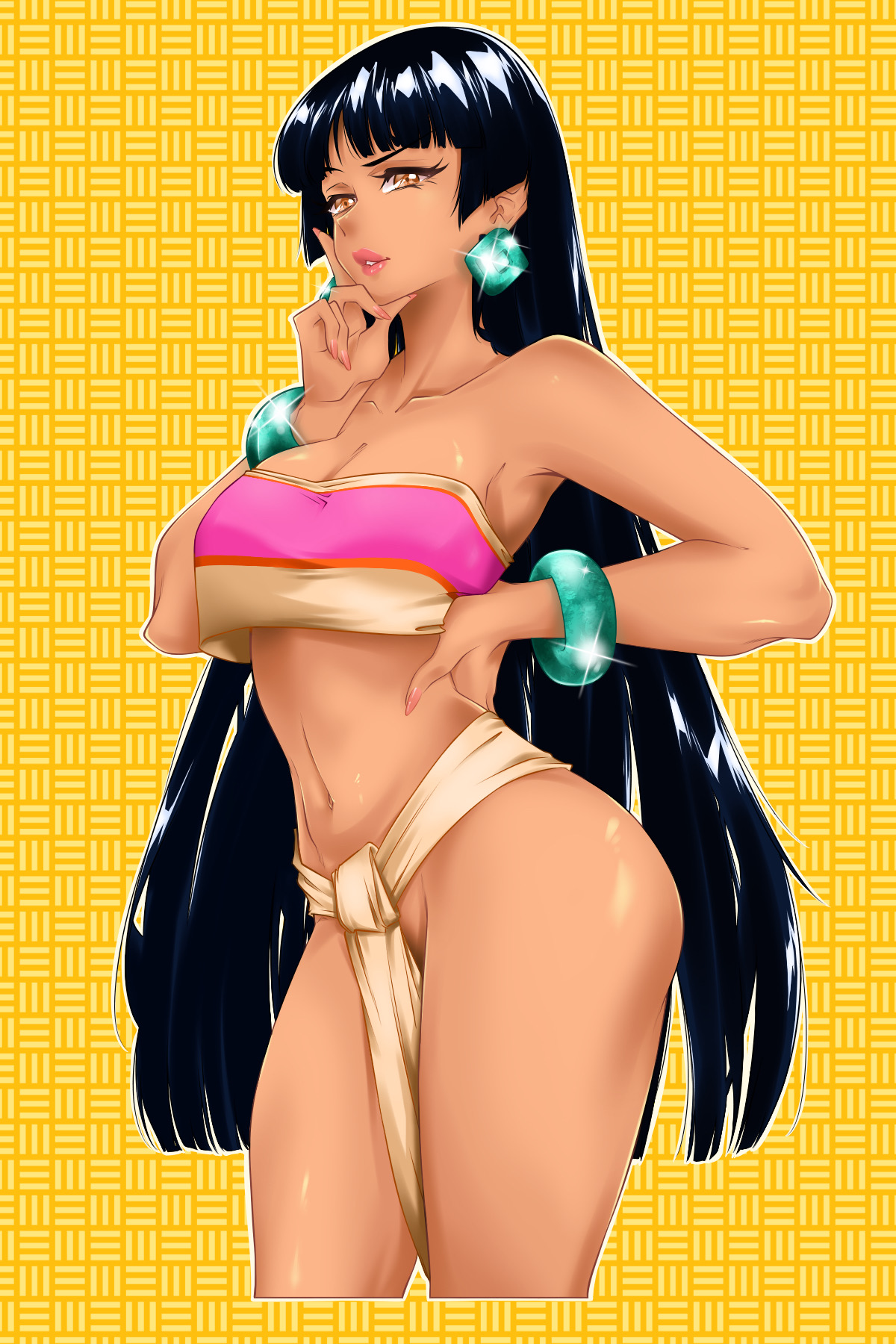 1girls, black hair, bracelet, bracelets, breasts, brown eyes, chel, cleavage, curvy, dark skin, dark-skinned female, dreamworks, earrings, female, female only, jewelry, large breasts, loincloth, long hair, looking at viewer, native american, solo, solo female, suiren ciao, the road to el dorado, tubetop, voluptuous