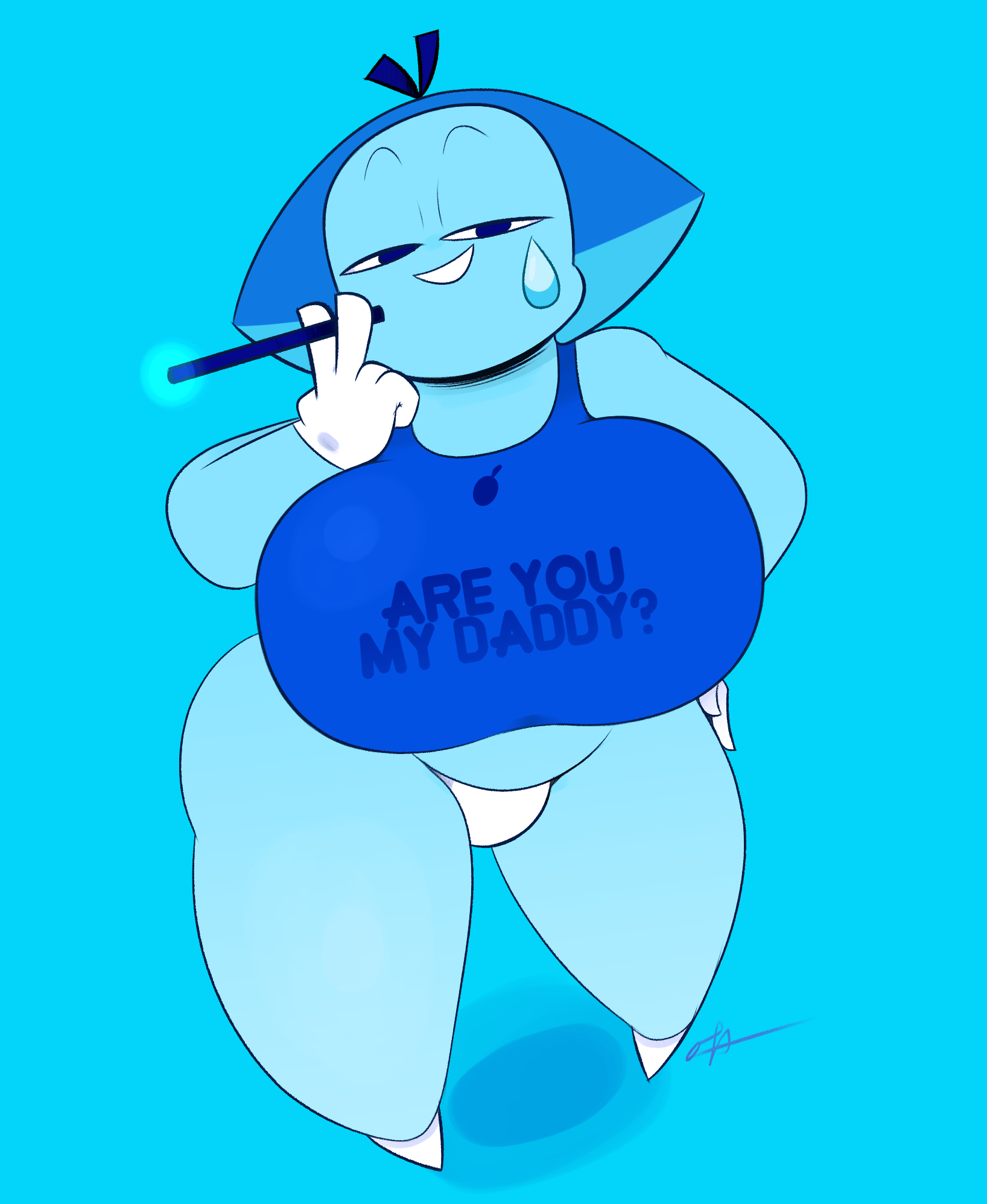 aquamarine (steven universe), big breasts, blue eyes, blue hair, blue skin, breasts, cartoon network, female, gem (species), gloves, huge breasts, ota (artist), shortstack, smug, steven universe