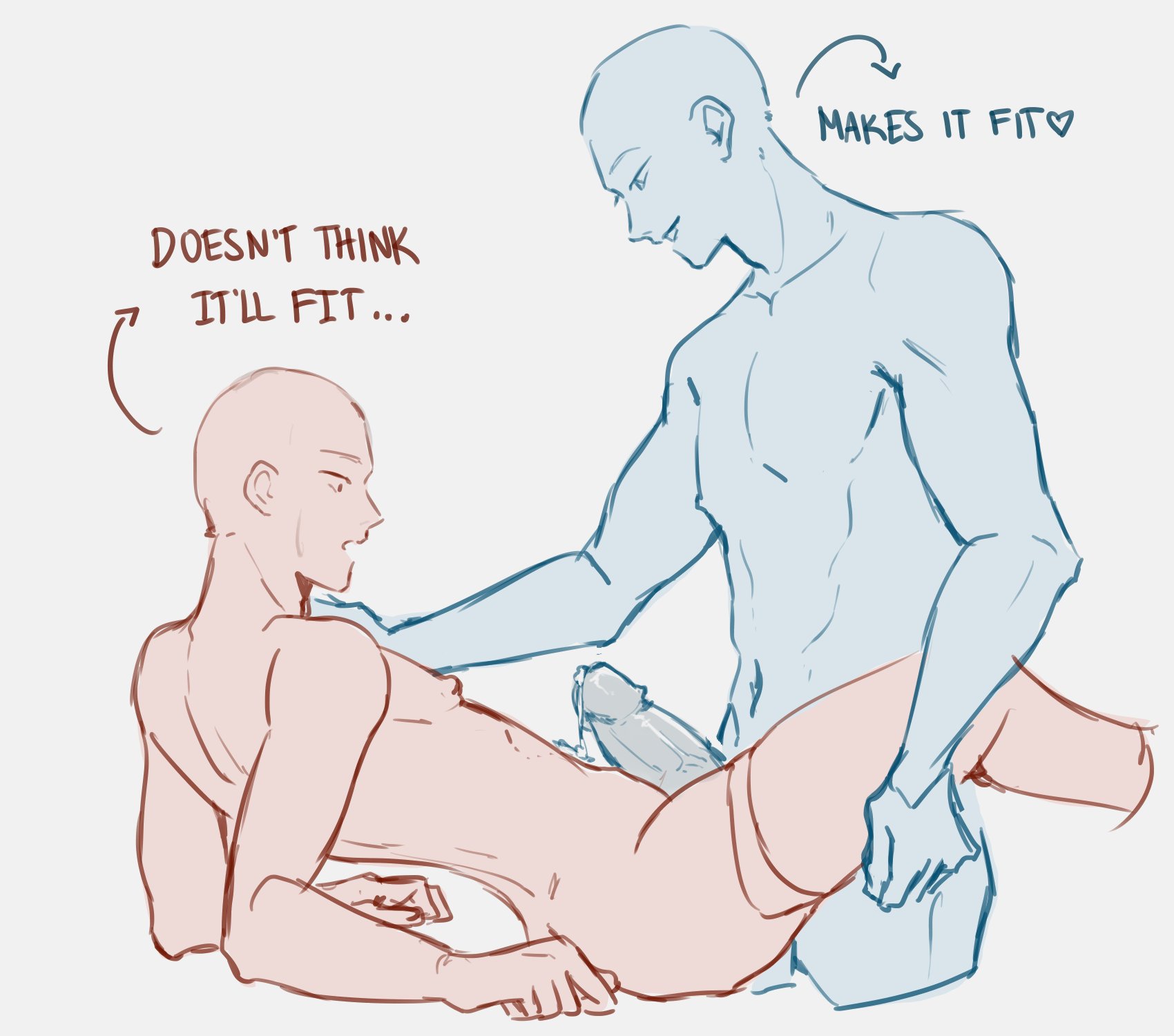 2boys, anon, big penis, blue body, cum, dubious consent, english text, gay, imminent anal, imminent penetration, inminent sex, large penis, male, male/male, original, penis, precum, precum drip, red body, ship dynamics, spread legs, yaoi