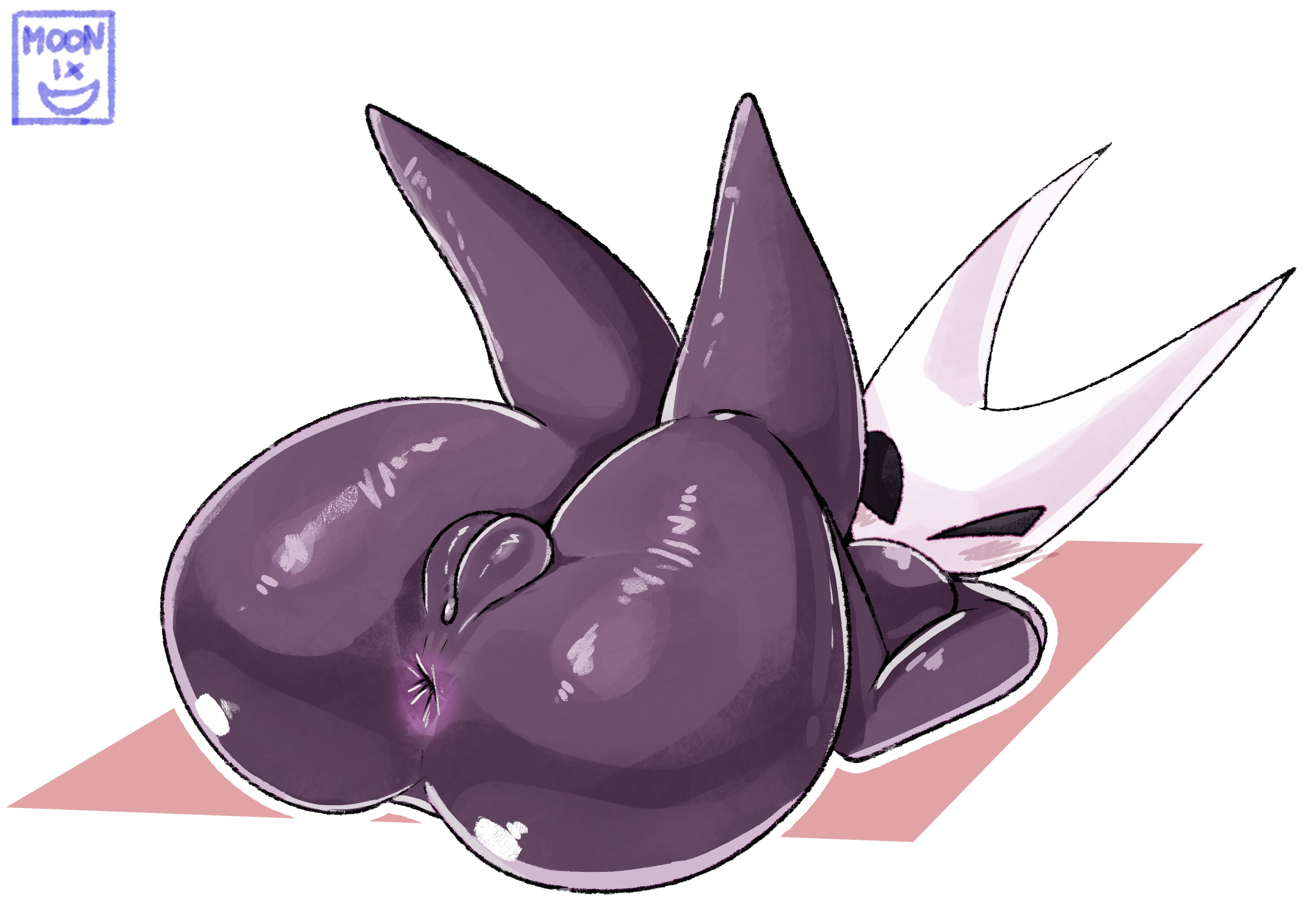 1girls, 2024, 2d, 2d (artwork), 2d artwork, anus, ass, barefoot, black body, completely nude, female, female only, full body, hollow knight, hornet (hollow knight), looking at viewer, moonix xero, naked, naked female, nude, nude female, on back, pinup, pussy, simple background, solo, solo female, tagme