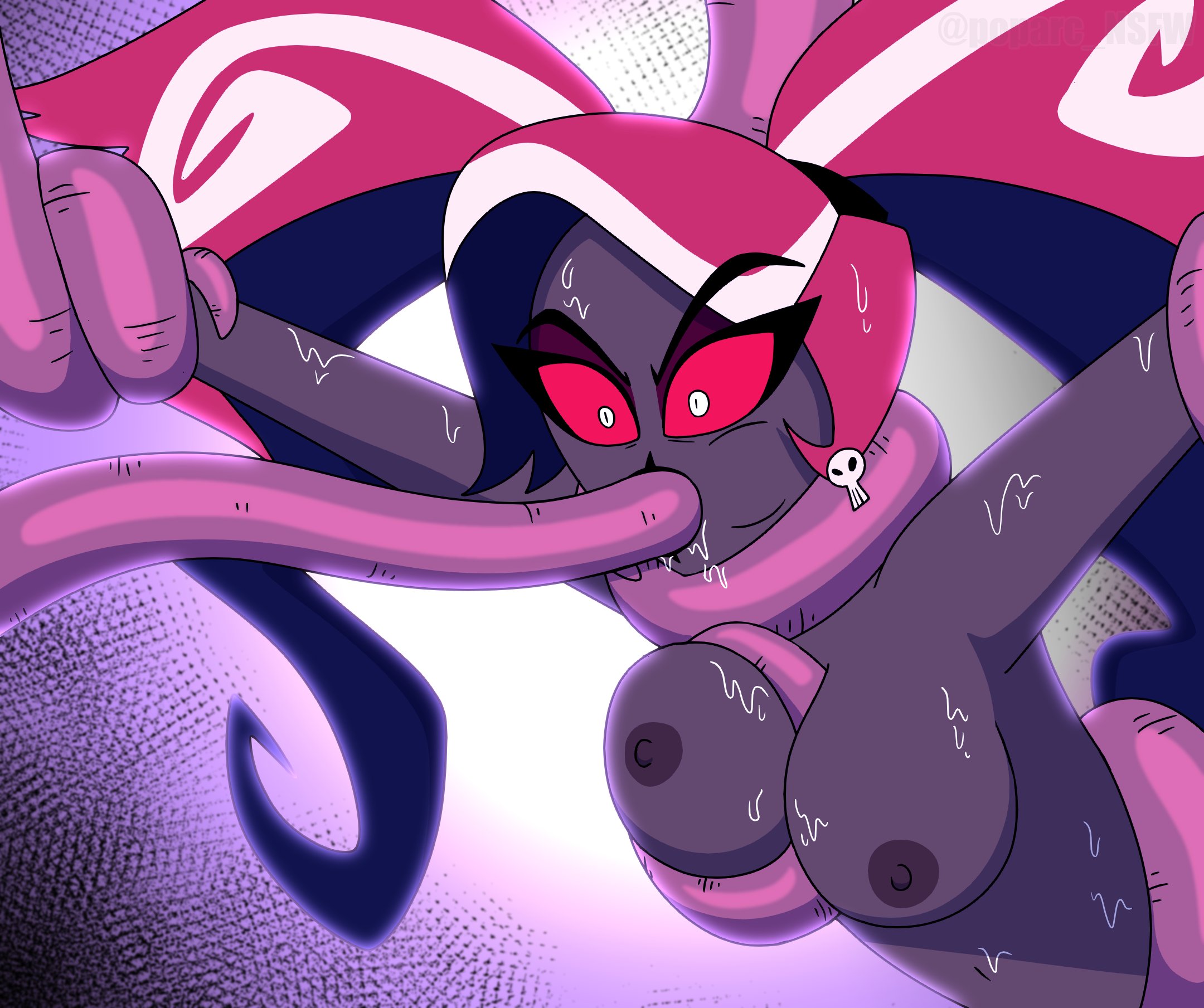 earrings, hazbin hotel, poparc nsfw, tentacle, tentacle in mouth, velvette, vivienne medrano, vivziepop