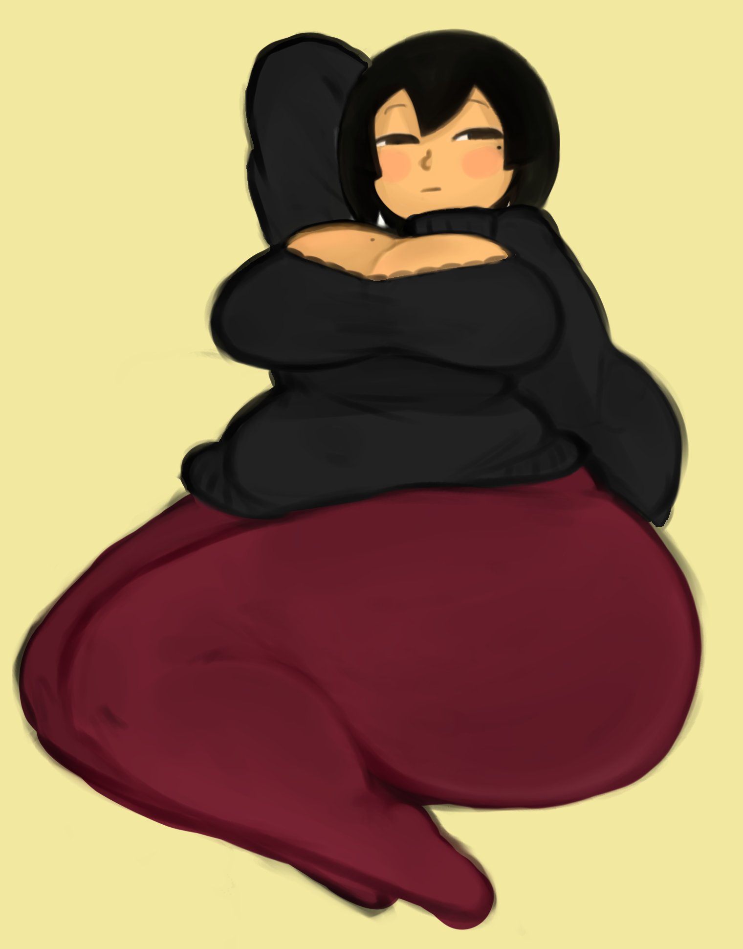ava (gazoogaloo), black hair, fat female, fat stomach, female, mii, nintendo, oc, spinarooz, stomach