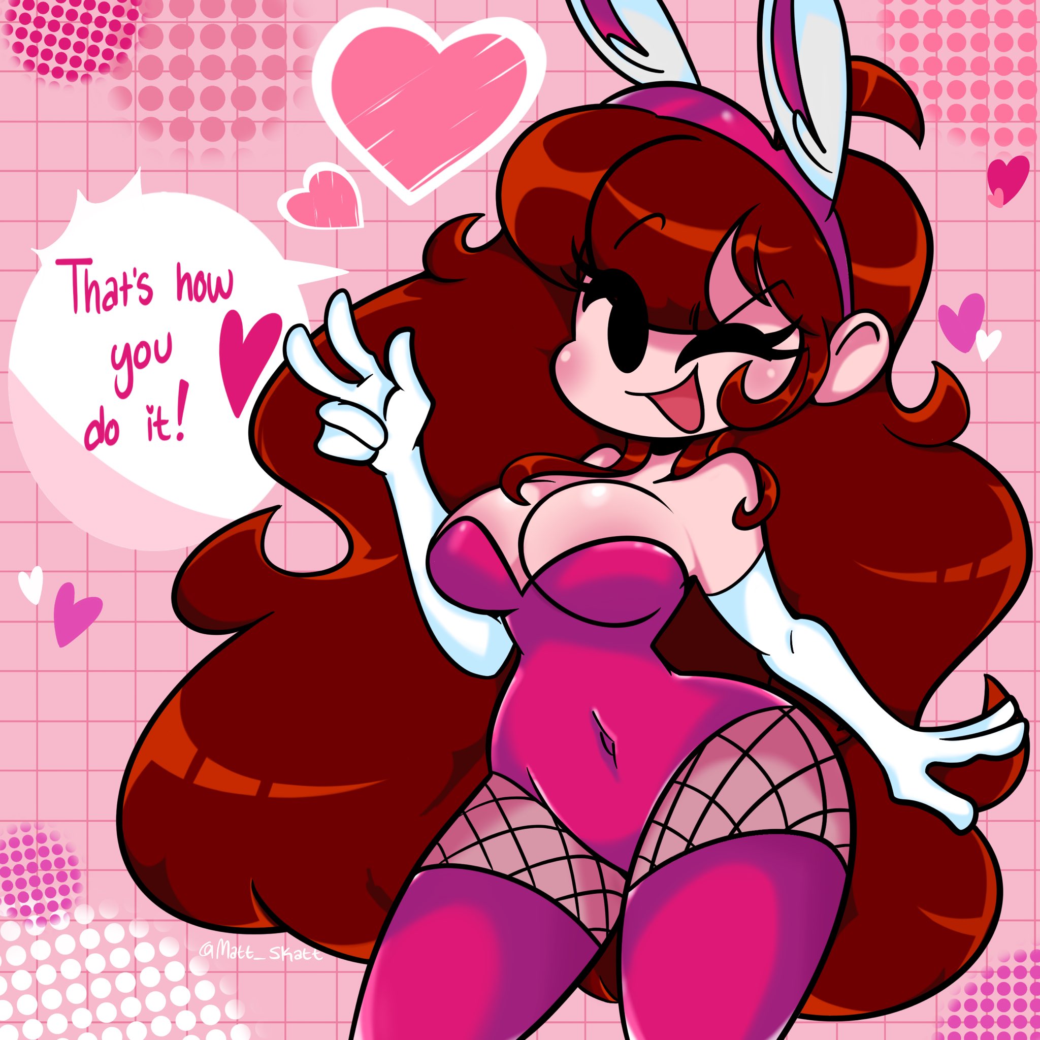 1girls, bunny ears, bunny girl, bunnysuit, dialogue, female, friday night funkin, girlfriend (friday night funkin), matt skatt, solo