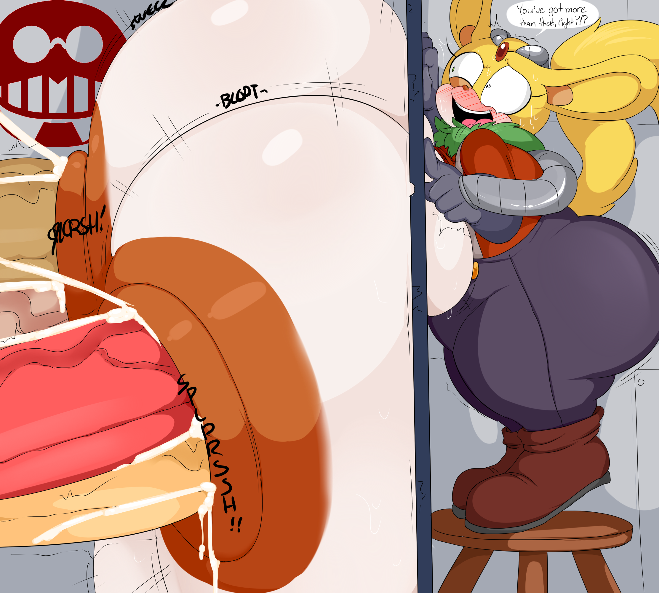 1girls, anthro, archie comics, breast expansion, breast growth, breast growth (enlargement), breast press, breasts, brown nose, chinchilla, cum, cumflated breasts, cumflation, cyborg, denizen1414, ejaculation, excessive cum, female, gigantic breasts, huge breasts, huge nipples, huge penis, hyper, hyper breasts, hyper cumflation, large areolae, large breasts, male, metal, nipple fucking, nipple penetration, nipples, open mouth, penis, sega, shortstack, smile, sonic (series), sonic the hedgehog (archie), sonic the hedgehog (comics), sonic the hedgehog (series), thunderbolt the chinchilla, veiny penis, yellow body, yellow fur