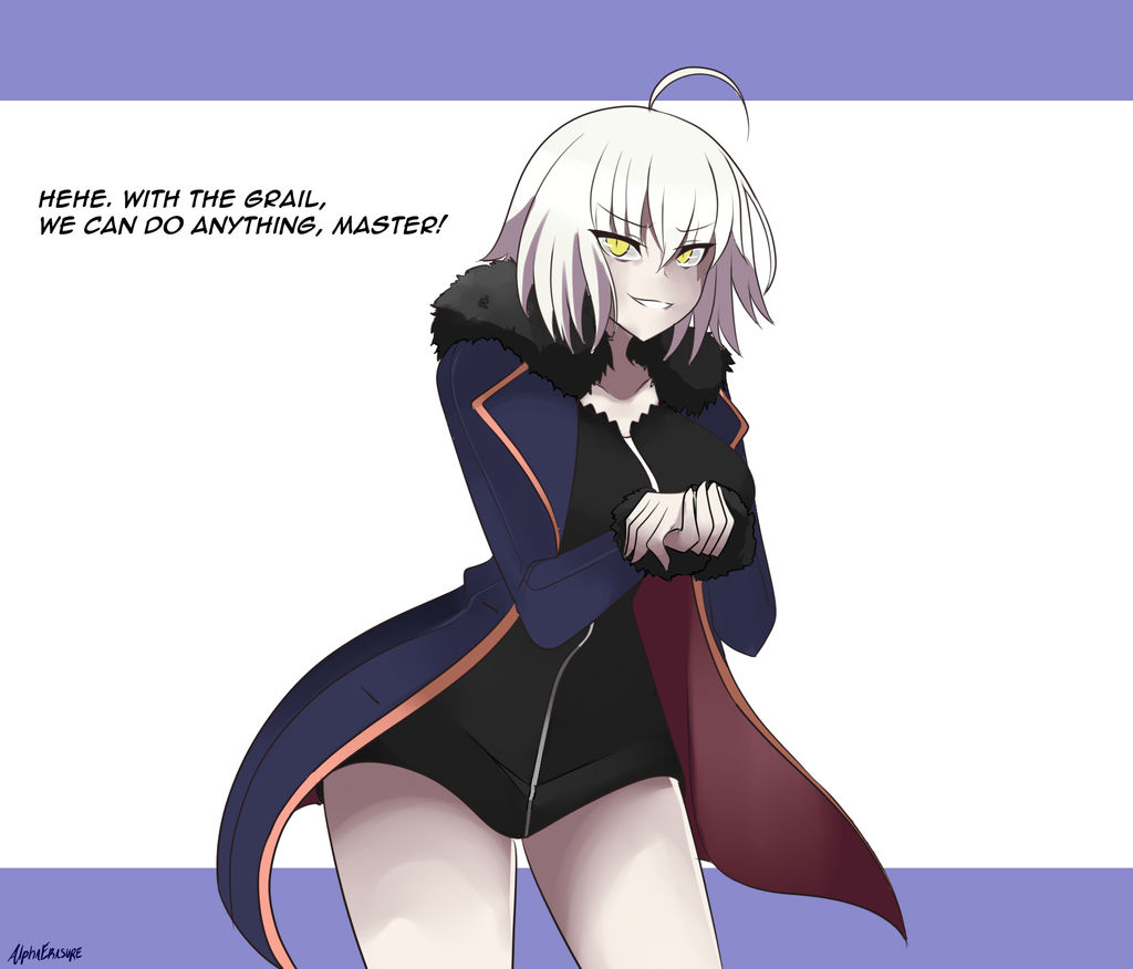 1girls, 2019, alphaerasure, breast expansion, breast growth, breast growth (enlargement), breasts, fate (series), female, fur trim, jeanne alter, looking at viewer, pale skin, short hair, smirking, solo, solo female, tagme, talking to viewer, white hair, yellow eyes