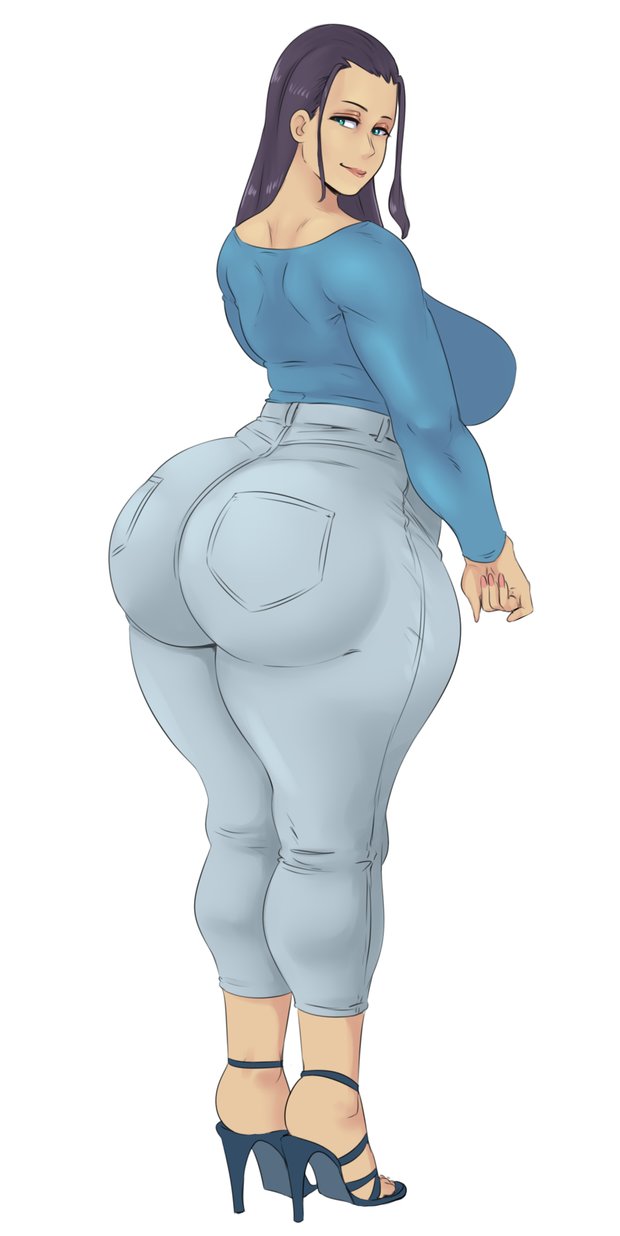 about to burst, ass, ass too big, barely contained, big ass, big breasts, big butt, bottom heavy, breasts, bubble ass, bubble butt, denim, denim bottomwear, denim clothing, denim jeans, fat ass, fat butt, female, female only, high heels, huge ass, huge breasts, huge butt, imminent wardrobe malfunction, jeans, large ass, large breasts, large butt, looking back, nico robin, one piece, pants, shounen jump, sunnysundown, thick ass, thick thighs, tight fit, tight jeans, tight pants, too tight, undersized clothes, undersized clothing, wide hips