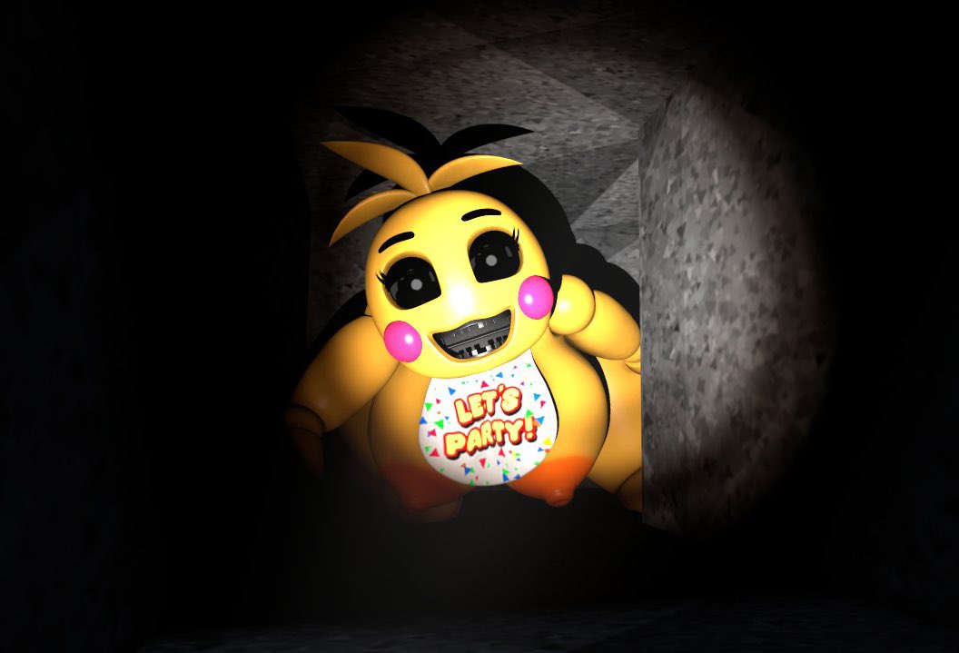 3d, bbqyay, bbqyaytrish, breasts, canonical scene, female, five nights at freddy's, five nights at freddy's 2, fnaf2 location, large breasts, runaboo chica, solo, toy chica (fnaf), vent