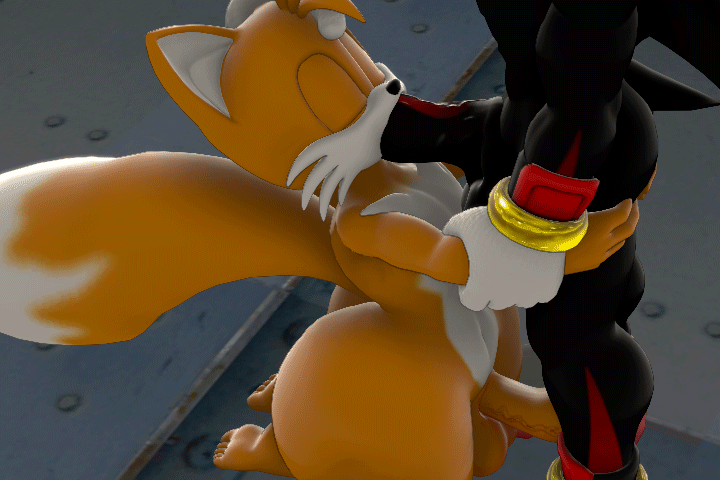 3d, 3d (artwork), blowjob, closed eyes, deepthroat, femboy, footwear, gay, gloves, handwear, male, male only, male/male, miles prower, miles tails prower, on knees, penis, praisebooty, shadow the hedgehog, sonic (series), tails, tails the fox, thick penis, thick thighs, wristwear
