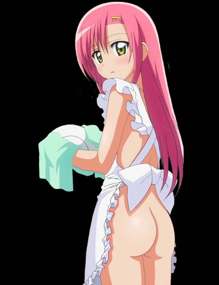 apron ass blush green_eyes hayate_no_gotoku! hinagiku_katsura katsura_hinagiku long_hair naked_apron pink_hair