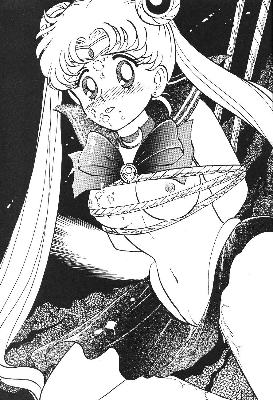 1990s 1992 1girls 20th_century big_breasts bishoujo_senshi_sailor_moon black_and_white bondage breasts choker circlet clothing cum cum_on_breasts cum_on_face double_bun drill_fukagawa female female_only hair_buns monochrome nipples pussy rope_bondage sailor_moon skirt small_breasts solo tied_up usagi_tsukino