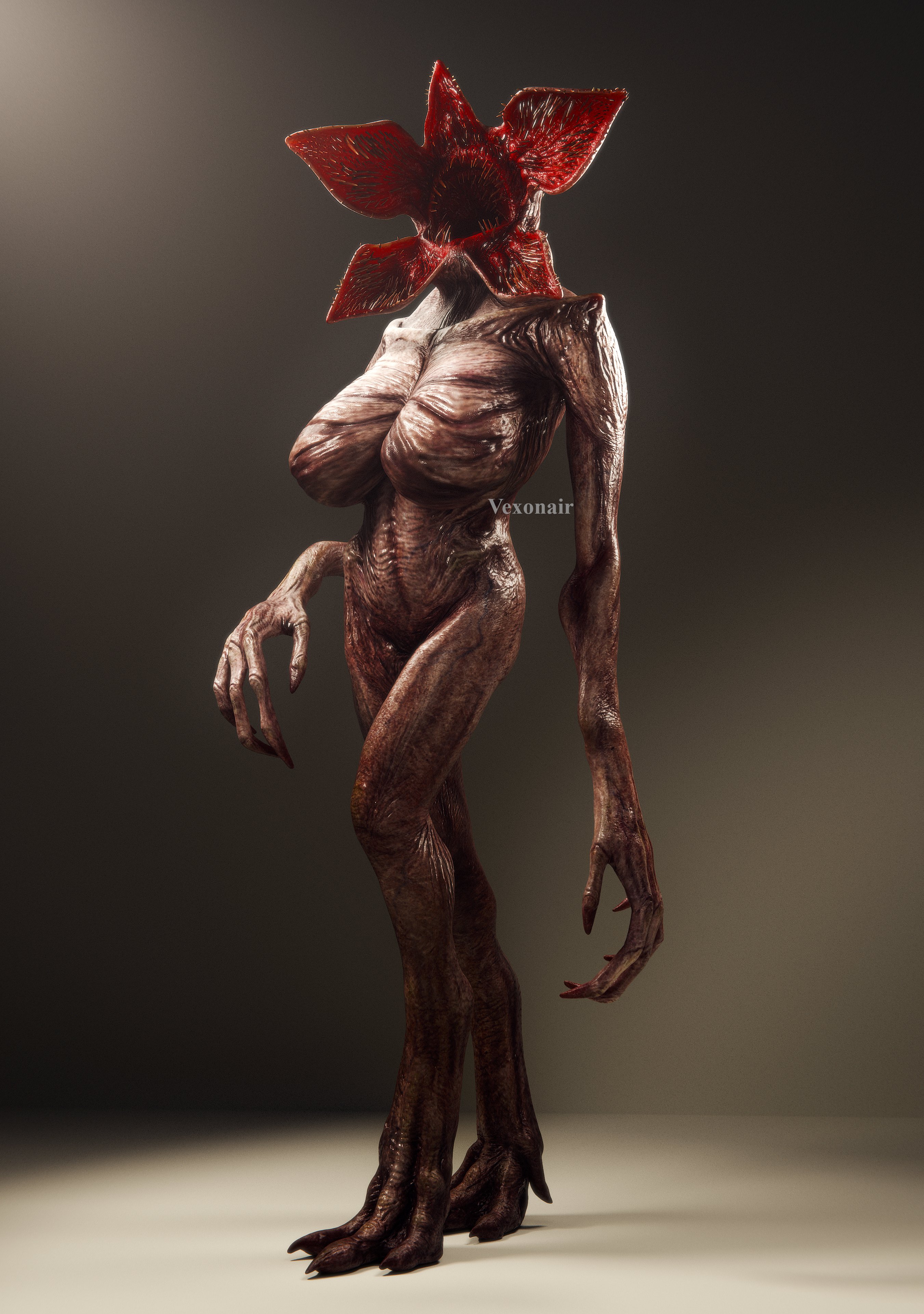 1girls, 3d, big breasts, breasts, dead by daylight, demogorgon, female, female demogorgon (stranger things), huge breasts, looking at viewer, monster girl, nightmare waifu, stranger things, vexonair