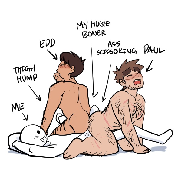 3boys anon blush boner buttjob chubby chubby_male closed_eyes edd_(eddsworld) eddsworld erect_penis hairy hairy_male humping nude paul_(eddsworld) text y/n