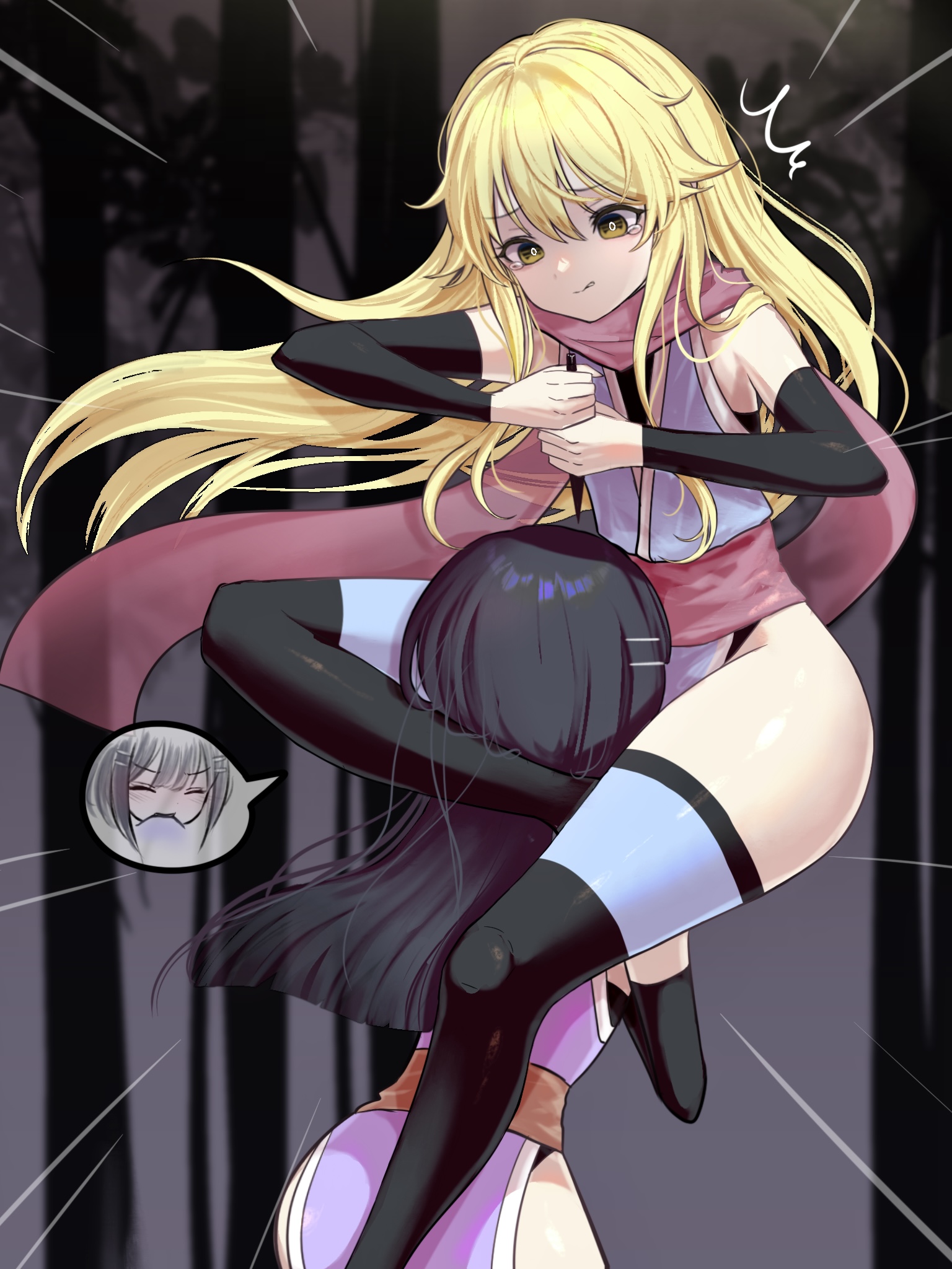 azulasi, black hair, blonde hair, blowjob, blowjob through clothes, canon genderswap, clothed, clothing, crossover, fellatio, fellatio through clothes, femboy, femboy on femboy, genderswap, genderswap (ftm), hairclip, male, ninja, rule 63, tearing up, trap, trap on trap, uesugi-kun, uesugi-kun wa onna no ko wo yametai, watashi no hatsukoi wa hazukashisugite dare ni mo ienai, yaoi, yasumi kaede, yellow eyes