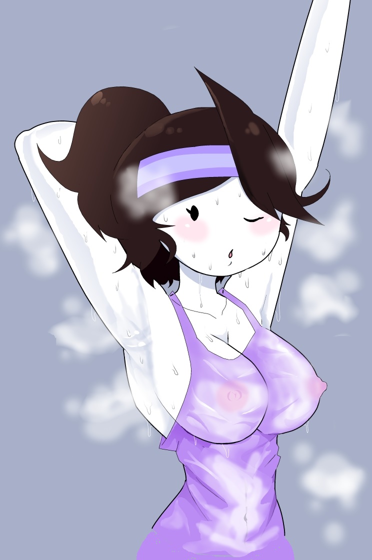 armpits, brown hair, carliabot, female, heavy breathing, jaiden, jaiden animations, nipples, see-through clothing, sexy armpits, solo female, sweat, sweating, tank top, wet shirt, white skin, youtube, youtuber