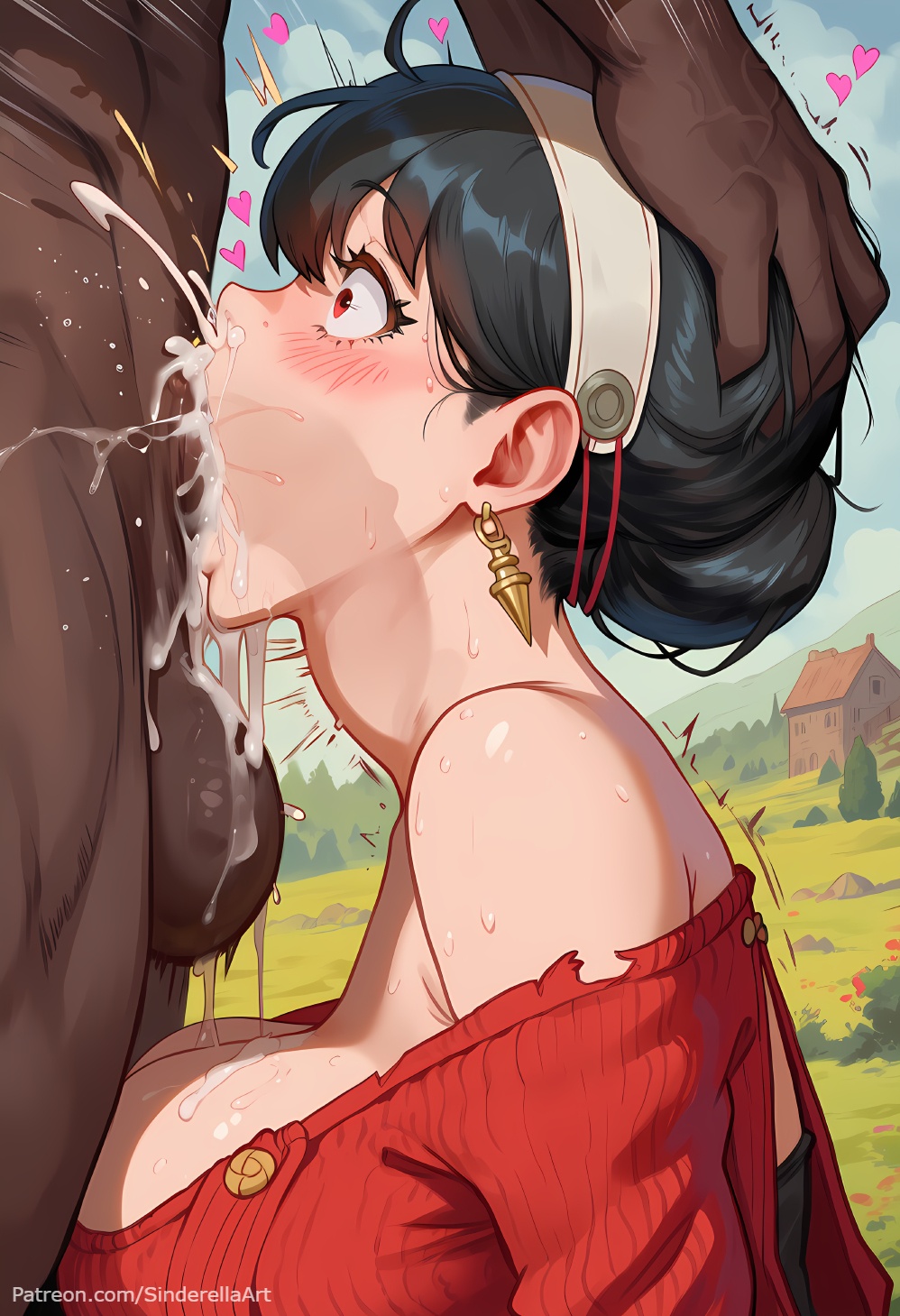 1boy1girl ai_generated busty cheating commission cum cum_in_mouth dark-skinned_male deepthroat ejaculation female forced_oral huge_cock huge_testicles interracial male netorare patreon patreon_ad patreon_url patreon_username sinderellaart spy_x_family text thick voluptuous yor_briar yor_forger