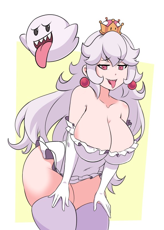 1girls, ass, big ass, big breasts, big thighs, boosette, breasts, curvy, curvy female, curvy hips, fan character, female, female focus, female only, light skin, light-skinned female, long hair, looking at viewer, mario (series), momocka art, nintendo, rule 63, solo, solo female, super crown, thigh highs, thighs, twitter link, white hair