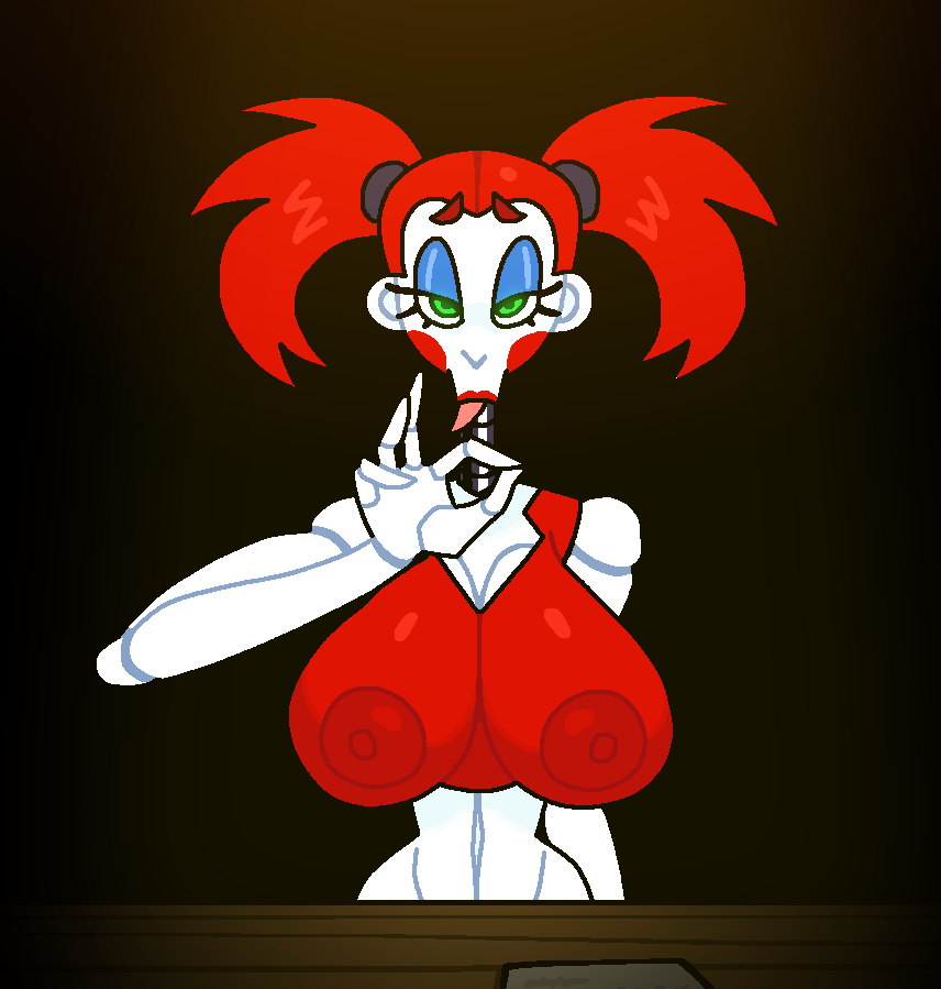 :>= baby_(fnafsl) big_breasts blowjob_face circus_baby circus_baby_(fnaf) eleanor_(fnaf) huge_breasts oral_invitation