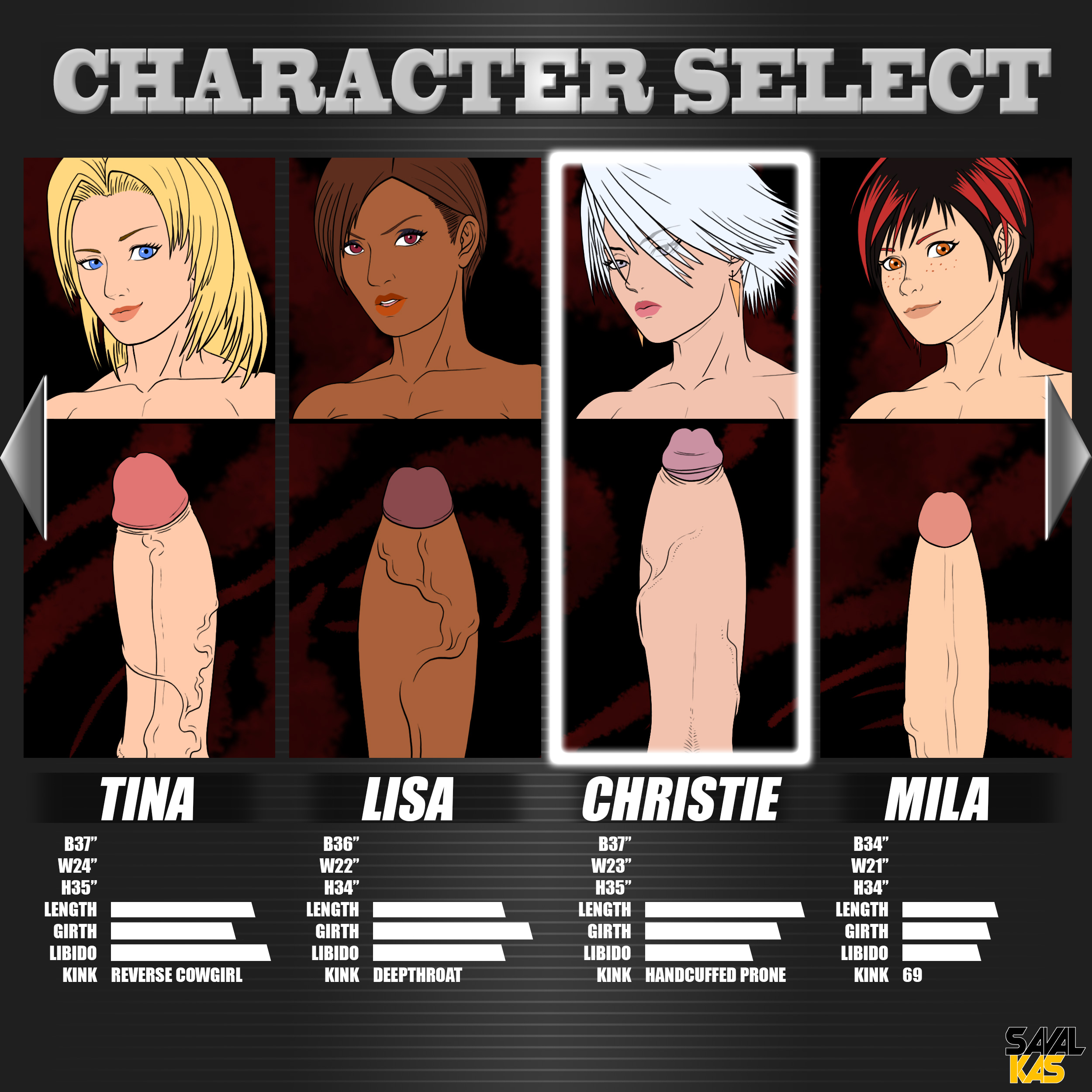 4futas, big penis, blonde female, blonde hair, breast size, breasts, brown hair, character profile, character select, character sheet, christie (doa), dark skin, dark-skinned futa, dead or alive, dead or alive 5, dead or alive 6, disembodied penis, female, fighting game, foreskin, futa only, futanari, intersex, la mariposa, large penis, light skin, light-skinned futa, lisa hamilton, mila (doa), no sex, pale skin, penis, penis chart, penis size chart, red hair, savalkas, smile, text, tina armstrong, uncensored, uncensored penis, uncircumcised, uncut, veiny penis, white hair