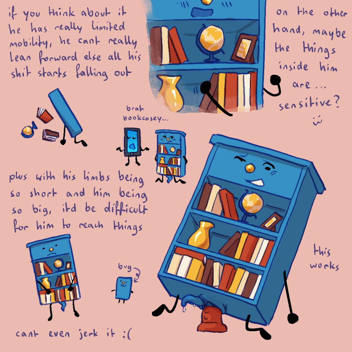 :3, 1boy, 2d, 2d (artwork), adamation inc., adamationz, anal, anal insertion, anal masturbation, anal sex, animationepic, blue blush, blue penis, blush, blush lines, blushing, bookcasey (ii), books, bookshelf, dildo, dildo in ass, dildo penetration, first porn of character, globe, hi res, highres, ii, inanimate insanity, male, male only, mephone4, no balls, object show, object show community, object shows, osc, penis, sad face, sex toy, simple background, solo, starflakes, tentacle, tentacle dick, tentacle penis, text