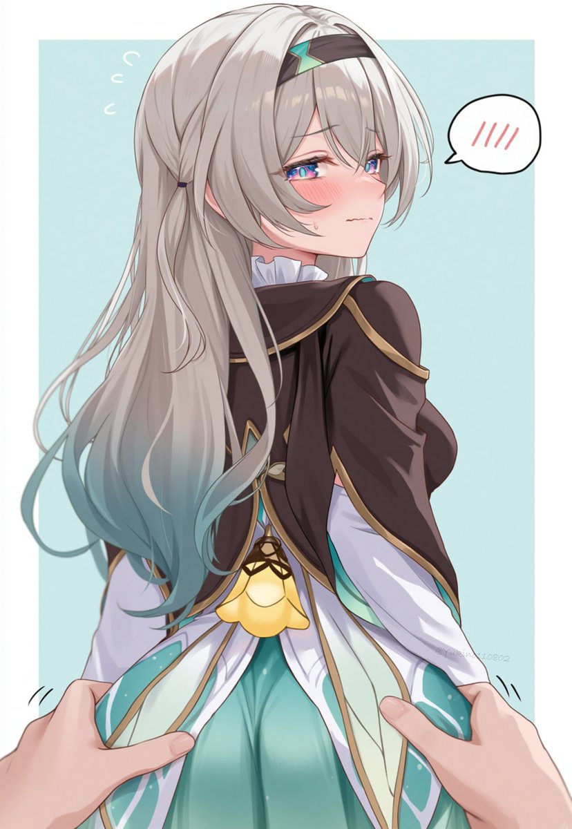 1girls, ass, ass grab, blush, female, firefly (honkai: star rail), hands on ass, honkai: star rail, hoyoverse, long hair, mihoyo, multicolored eyes, multicolored hair, yukino110802
