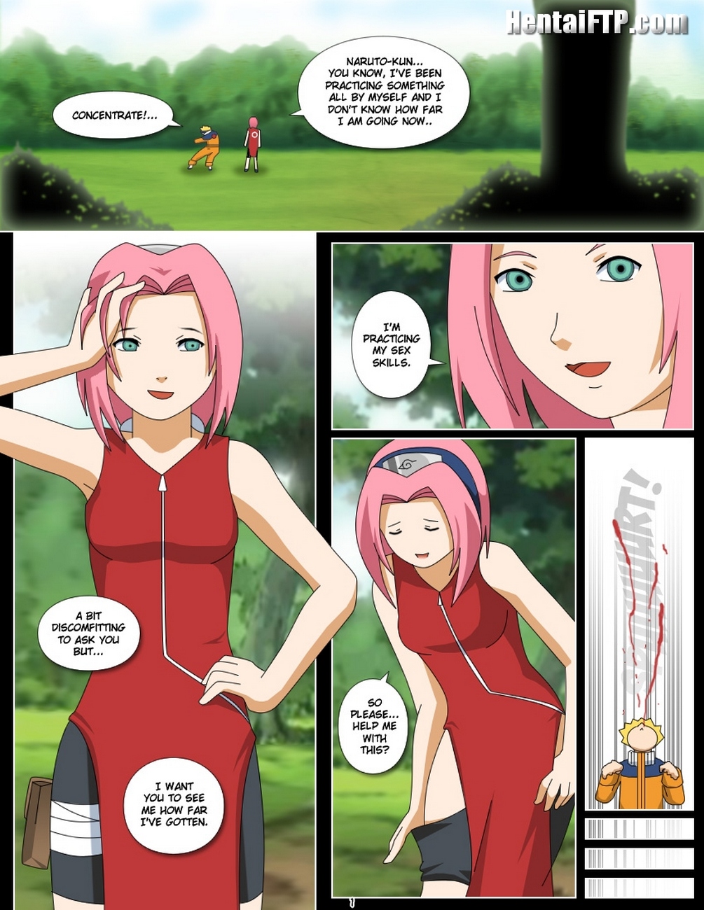 breasts comic comic_page female flirting horny_female inviting_to_sex naruto naruto_(classic) naruto_(series) nosebleed pink_hair removing_clothing sakura_haruno sakura_haruno(genin) small_breasts stripping tagme taking_clothes_off thighs uzumaki_naruto