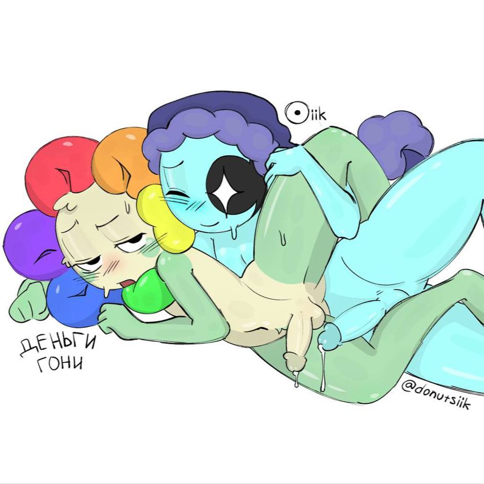 2boys, astro (dandy's world), blush, cum, dandy (dandy's world), dandy's world, donutsiik, gay, gay sex, male, moonflower (dandy's world), russian text, tagme