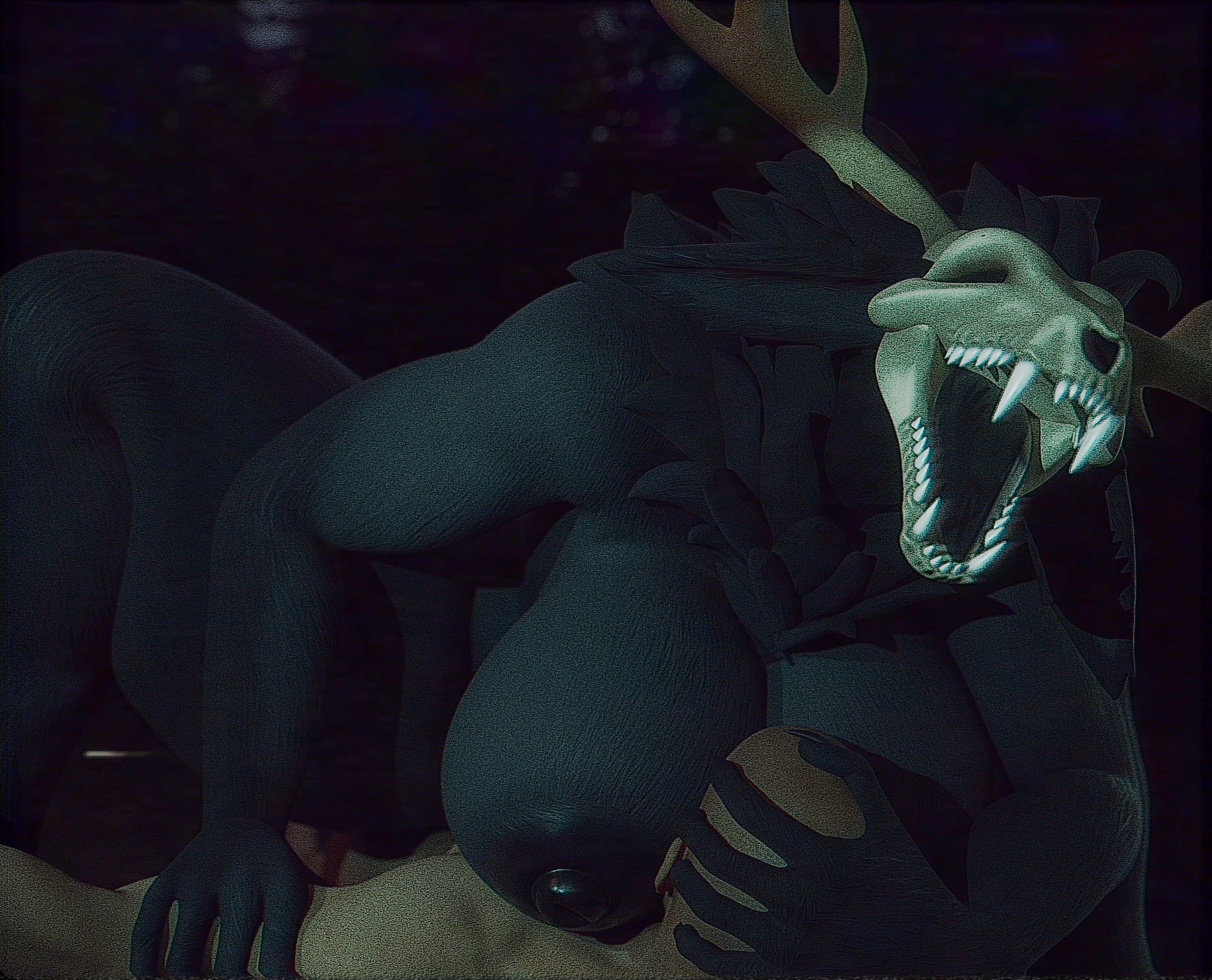 3d, antlers, dominant, dominant female, female, monster, monster girl, skull head, vensaku, wendigo