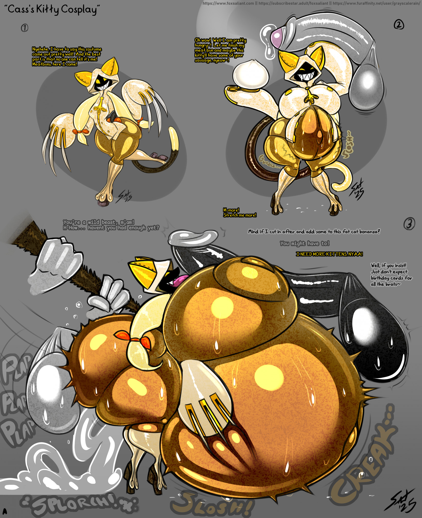 1girls, big belly, blazblue, cumflation, dark penis, dark skin, dark-skinned female, dark-skinned male, english text, expansion, female, grayscalerain, hyper pregnancy, impregnation, kaka (blazblue), male, male/female, penis, popped navel, pregnancy expansion, pregnant, pregnant female, subscribestar url, superfetation, taokaka, taokaka (cosplay), text, url