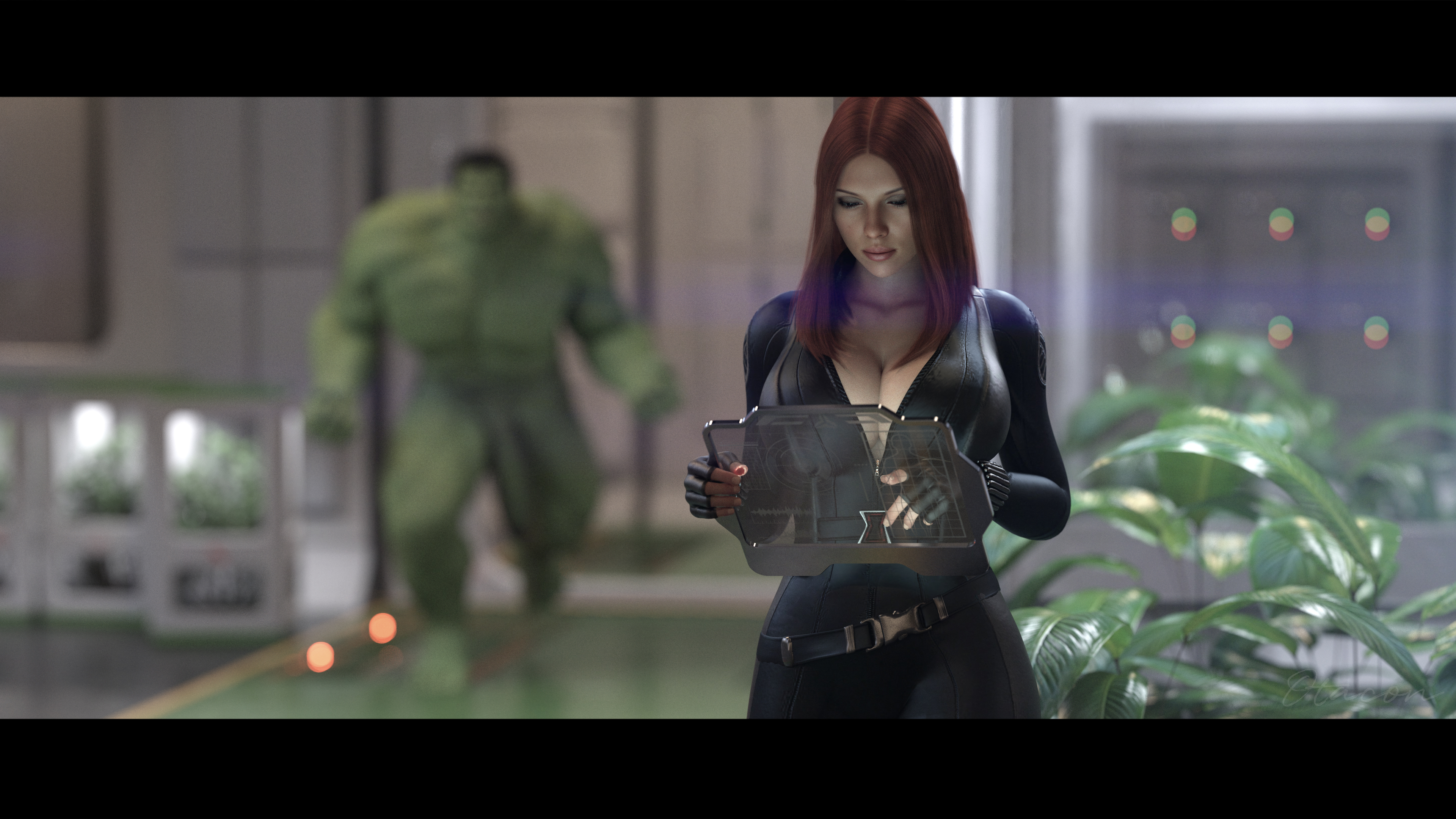 1boy, 1girls, 3d, avengers, black widow (marvel), cfnm, cleavage, faceless male, female, green skin, huge cock, hulk, hulk (series), imminent rape, imminent sex, large penis, male, marvel, marvel cinematic universe, marvel comics, nude, nude male, otacon212, penis, red hair, scarlett johansson, skin tight