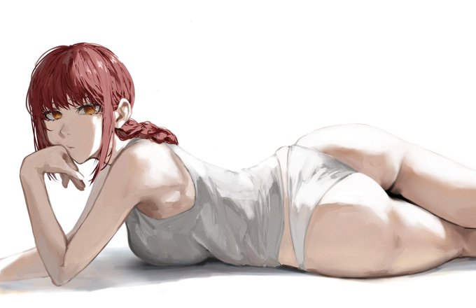ass, ass focus, chainsaw man, female, himeno (chainsaw man) (cosplay), makima (chainsaw man), panties, red hair, tank top, yellow eyes