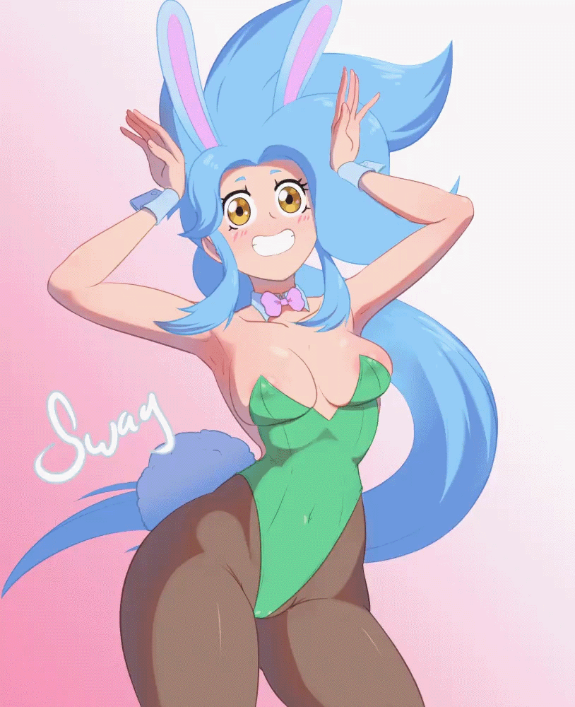 1girls amber_eyes animated animated areolae armwear blue_hair blue_pubic_hair blush breasts bunny_ears bunny_pose bunny_tail bunnysuit detached_collar female female_only grin grinning_at_viewer heart-shaped_pupils heart_pasties hornygraphite long_hair looking_at_viewer mokyo_(hornygraphite) narrowed_eyes neck_ribbon nipple_pasties nipples nude nude_female open_mouth original pantyhose pasties pink_eyes ponytail pose pubic_hair pussy pussy_pasty reverse_bunnysuit smiling smiling_at_viewer smirk solo strap-on thighhighs tongue_out very_long_hair wide_eyed wrist_cuffs
