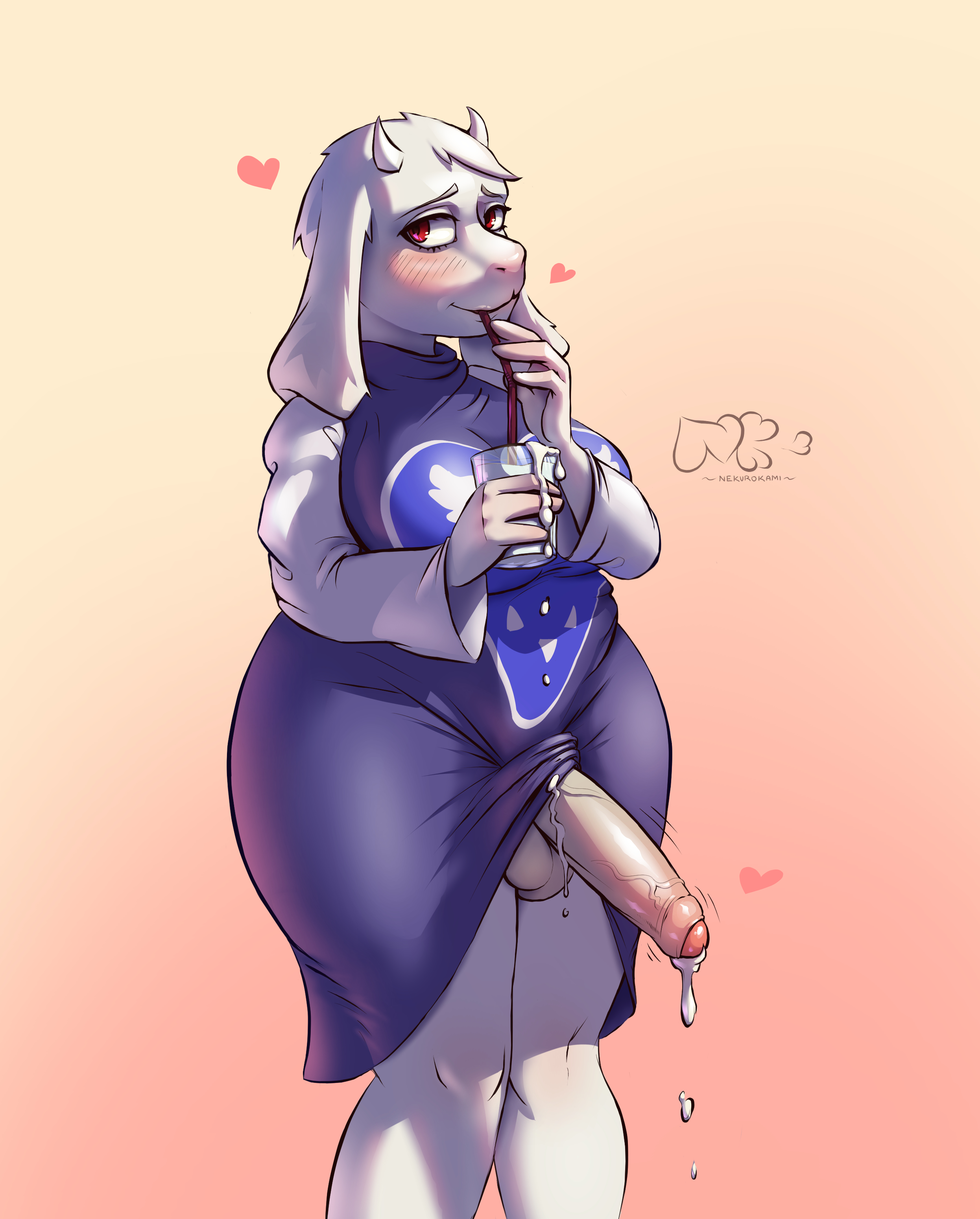 drinking cum, furry, futa only, futanari, intersex, nekurokami, toriel, undertale