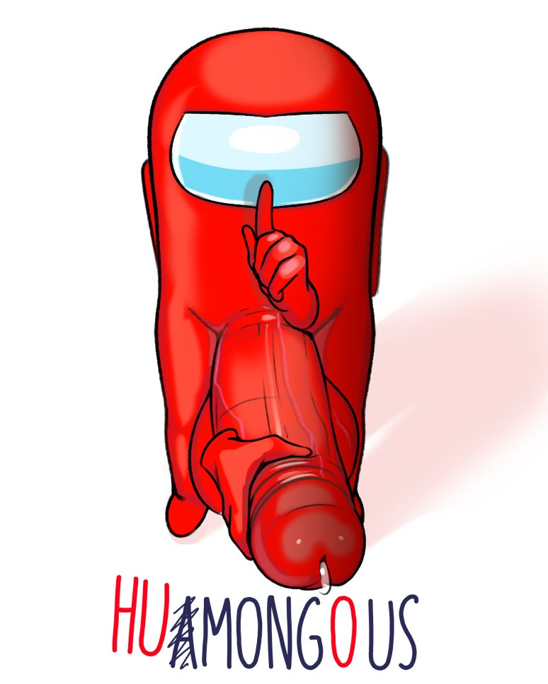1boy, among us, balls, big balls, big penis, crewmate (among us), finger to mouth, hand on penis, huge balls, huge cock, hyper, hyper penis, looking at viewer, male, male only, meme, penis, penis line, precum, precum drip, presenting penis, quotefox, red body, red suit, shushing, solo, urethra, video games