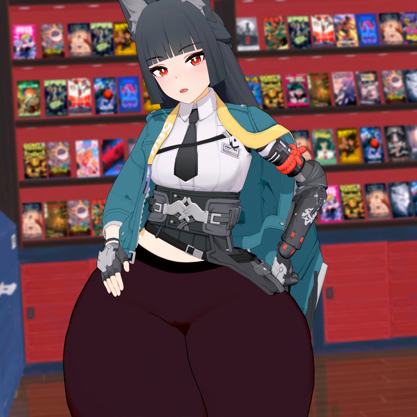 1girls, 3d, ass bigger than head, bottom heavy, cyshen, female, hoshimi miyabi, huge thighs, pear shaped, pear-shaped figure, thick thighs, wide hips, zenless zone zero