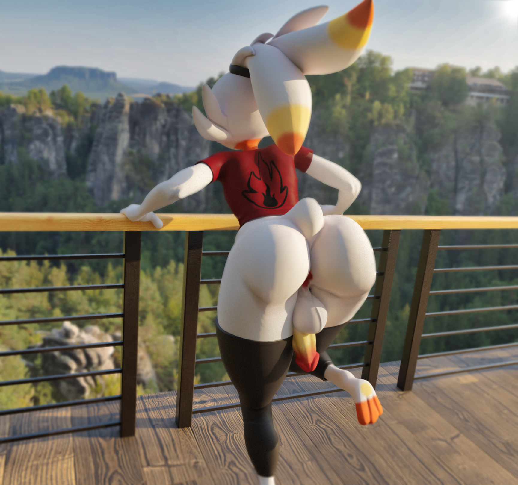 1boy, 2021, 3d, anthro, anus, ass, balls, big ass, big butt, blender (software), clothed, clothing, depth of field, digital media (artwork), erection, fur, genitals, girly, hi res, humanoid genitalia, humanoid penis, lagomorph, leaning, leaning forward, leggings, legwear, male, mammal, mrlolzies101, nintendo, partially clothed, penis, pokémon (species), pokemon, pokemon (species), scorbunny, shirt, simple background, solo, standing, thick thighs, topwear, trap, video games, white body, white fur, wide hips