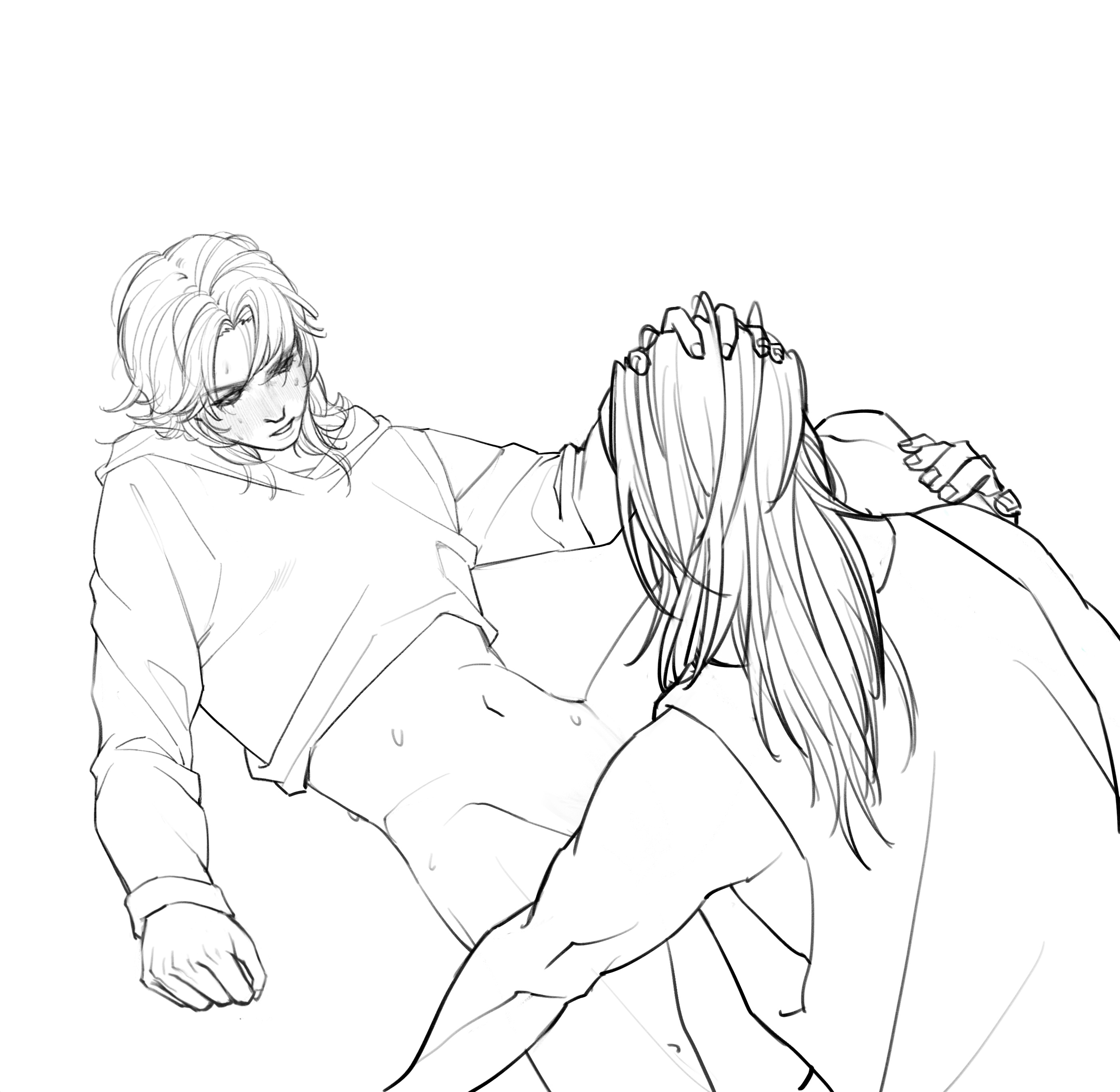 2boys, bottomless, gyro zeppeli, hand on head, johnny joestar, jojo's bizarre adventure, long hair, male, male only, steel ball run, yaoi