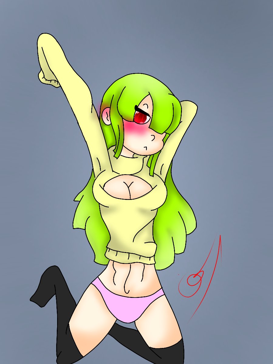 1girls cami_(fnafhs) female fnafhs fnafhs_z3ro green_hair long_hair red_eyes small_breasts sole_female