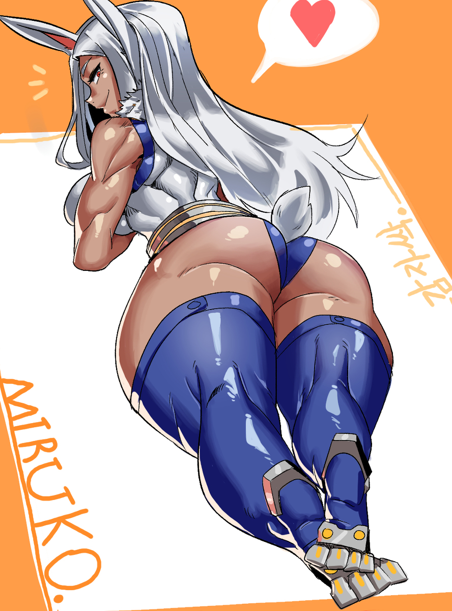 1girls, ass, big breasts, breasts, bunny ears, bunny girl, bunny tail, clothed, dark skin, dark-skinned female, female, female only, miruko, muscular, muscular female, my hero academia, rumi usagiyama, solo, thick ass, thick thighs, thighhighs, white hair