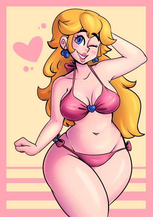 1girls bikini blonde_hair breasts cerealharem cerealharem_(artist) cleavage female female_only large_breasts mario_(series) nintendo princess_peach solo solo_female swimsuit thick_thighs