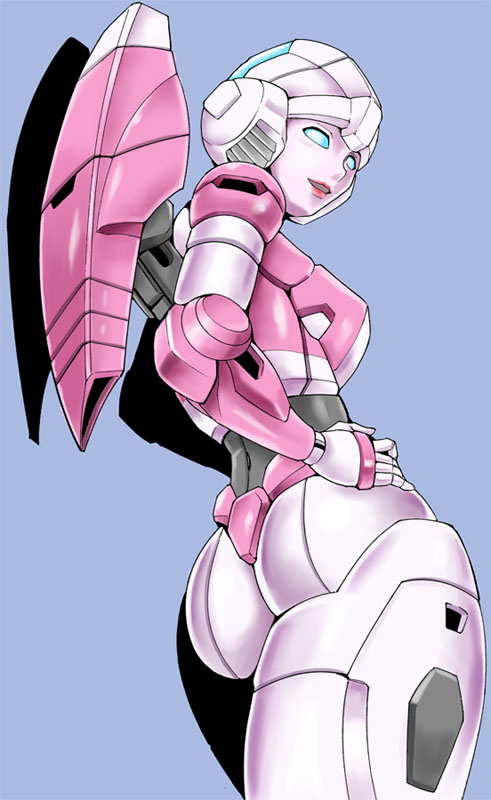 1girls, 2d, arcee, arcee (g1), ass, back, back view, big ass, big butt, blue eyes, color, female, female only, looking at viewer, looking back, pink lips, rear view, robot, robot girl, simple background, solo, solo female, tagme (artist), thick ass, thick thighs, transformers, transformers g1, unknown artist