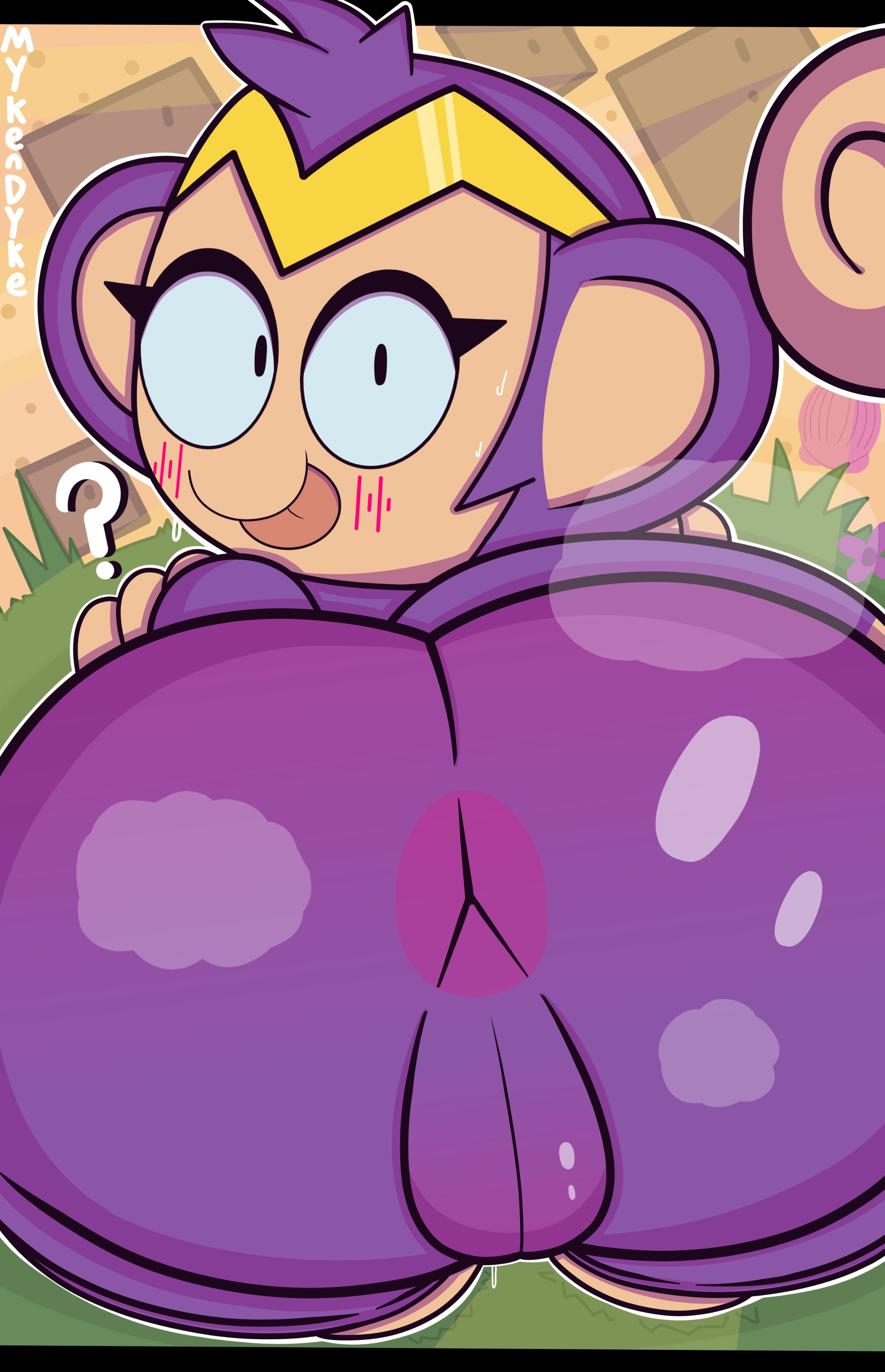 ?, 1girls, anus, ass, ass focus, asshole, big ass, black eyes, eyelashes, female, female only, from behind, fur, furry, haplorhine, looking at viewer, looking back, mammal, monkey, monkey girl, monkey shantae, mykendyke, presenting, presenting hindquarters, primate, puffy pussy, purple fur, pussy, question mark, shantae, shantae (character), smooth fur, solo, solo female, tail, tiara, tongue, tongue out, wayforward
