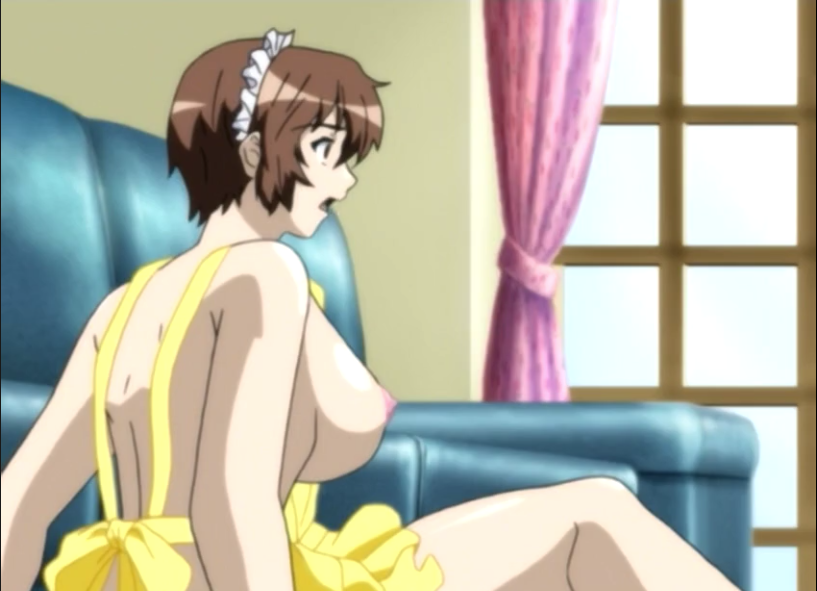 1girls apron ass breasts brown_hair female female_only huge_breasts large_breasts maid_headdress naked naked_apron naked_female nipples nonomiya_momoko nude nude_female nude_female_solo open_mouth screencap shimai_tsuma_3 shimaizuma_3 short_hair solo