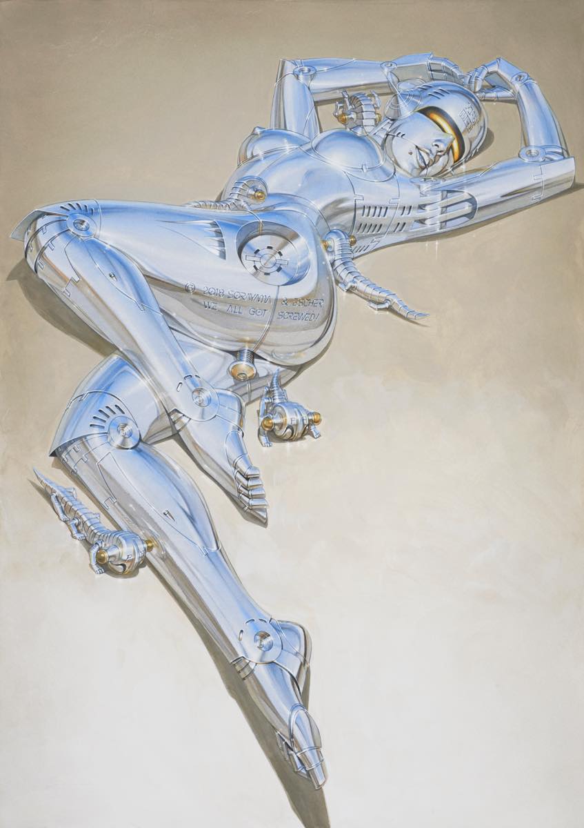 ambiguous_gender ass breasts female glistening glistening_body group hajime_sorayama hi_res humanoid lying machine metallic_body nude penetration pinup pose robot sexy_robot_(hajime_sorayama) silver_body technophilia unknown_species vaginal_penetration