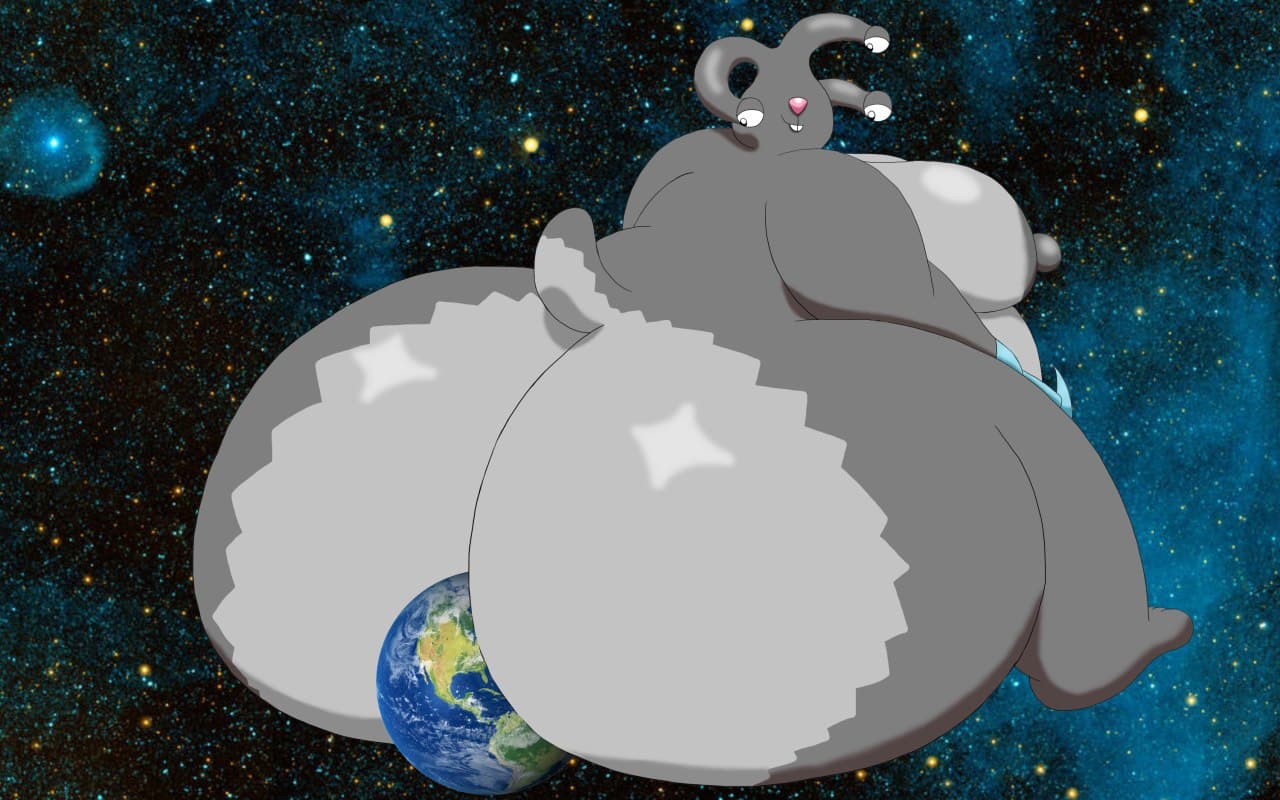 16:10 alien anthro ass big_butt buckteeth butt cn57 deity earth fur grey_body grey_fur grey_nipples huge_butt lagomorph leporid lordultra macro male mammal multi_eye nipples nude obese obese_anthro obese_male object_between_ass object_between_cheeks overweight overweight_anthro overweight_male pink_nose planet rabbit rear_view solo space teeth widescreen