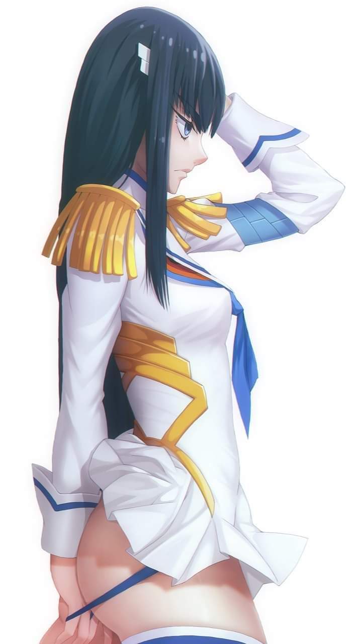 artist request, black hair, female, kill la kill, kiryuuin satsuki, lowered panties, panties down, showing ass, side view, studio trigger