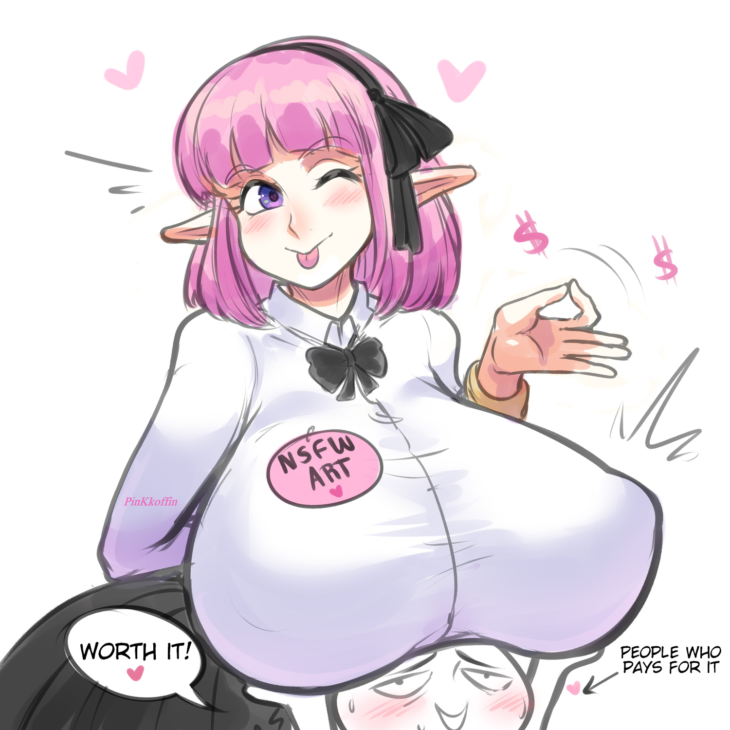 1girls, breasts, clothed, clothing, elf-chan, female, female only, fully clothed, huge breasts, humanoid, light skin, light-skinned female, original, original character, pinkkoffin, solo, tagme, thick thighs, wide hips