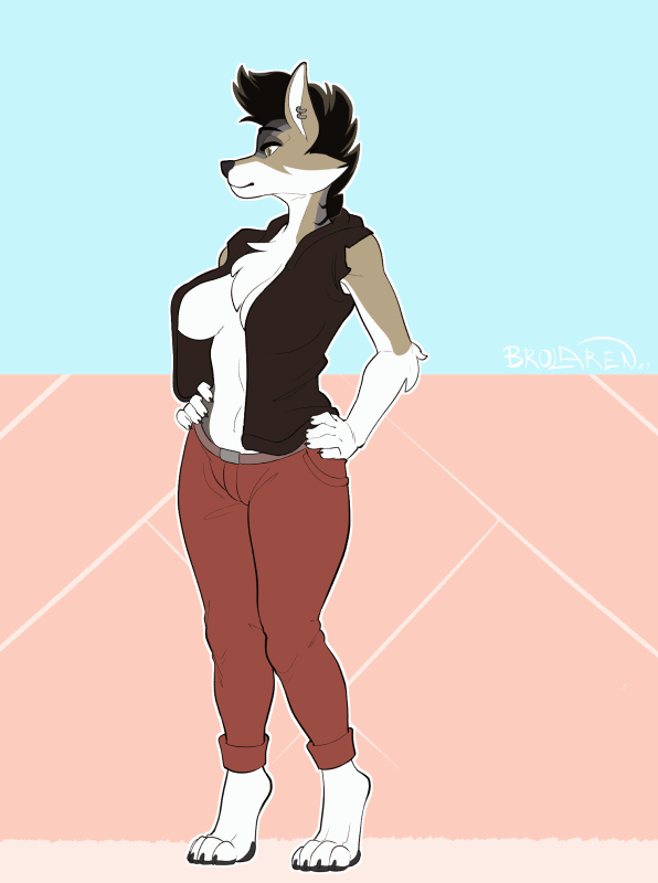 1futa 2021 animated anthro balls bottomwear breasts brolaren canid canine character_request clothing digital_media_(artwork) ear_piercing ear_ring erection fur furry futanari genitals gynomorph intersex mammal nipples original original_character pants penis piercing revealing_penis simple_background solo surprise_futa topwear