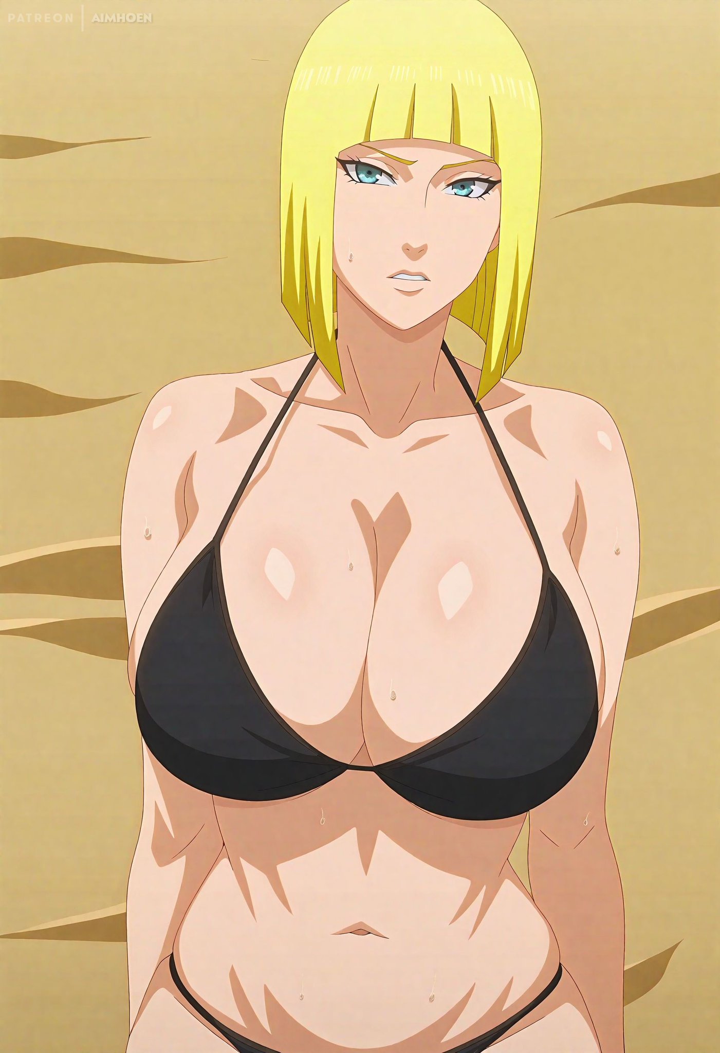 1girls adapted_costume ai_generated aimhoen arm_support bare_arms bare_legs bare_midriff bare_shoulders bare_thighs beach big_breasts bikini bikini_bottom bikini_top blonde_hair blue_eyes blunt_bangs blush bob_cut breast_grab breasts breasts_bigger_than_head busty cleavage collar collarbone embarrassed expressionless female female_only grabbing_own_breast highleg highleg_bikini huge_breasts large_breasts light-skinned_female light_skin mature mature_female mature_woman midriff nai_diffusion naruto naruto_(series) naruto_shippuden navel oppai pinup revealing_swimsuit sagging_breasts samui seaside short_hair skimpy skimpy_bikini solo solo_focus stable_diffusion swimsuit tagme thick_thighs thighs top_heavy top_heavy_breasts url voluptuous voluptuous_female watermark web_address