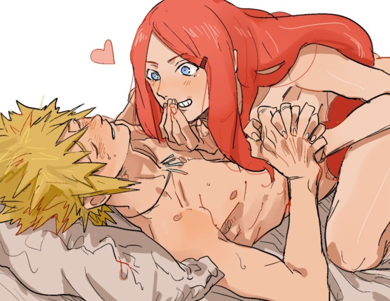 1boy, 1girls, ambiguous penetration, ass, bent over, blonde hair, blush, canon couple, closed eyes, couple, cute, female, happy sex, holding hands, husband and wife, long hair, looking at partner, lying on back, male, married, married couple, naked, namikaze minato, naruto, naruto (series), naruto shippuden, red hair, sex, smile, uzumaki kushina, wholesome, wholesome sex